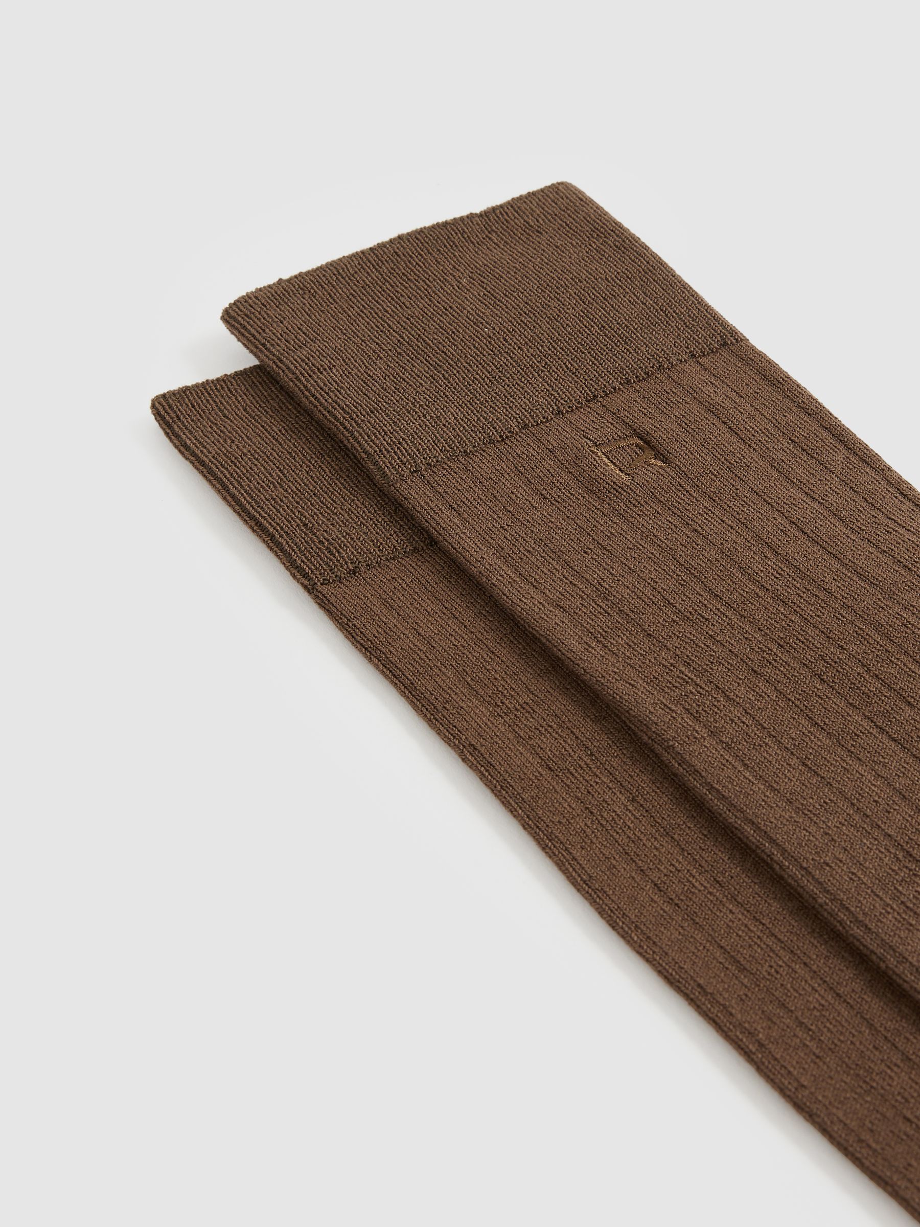 Cotton-Blend Logo-Embroidered Socks in Brown