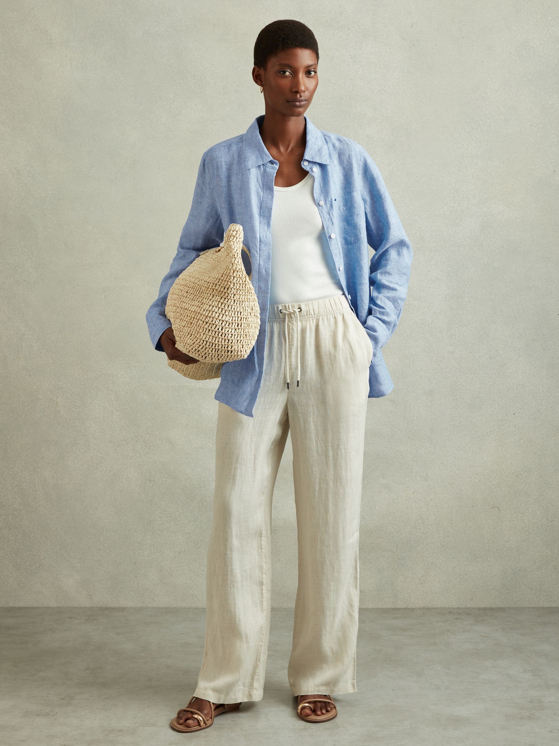 Linen Button-Through Shirt in Blue