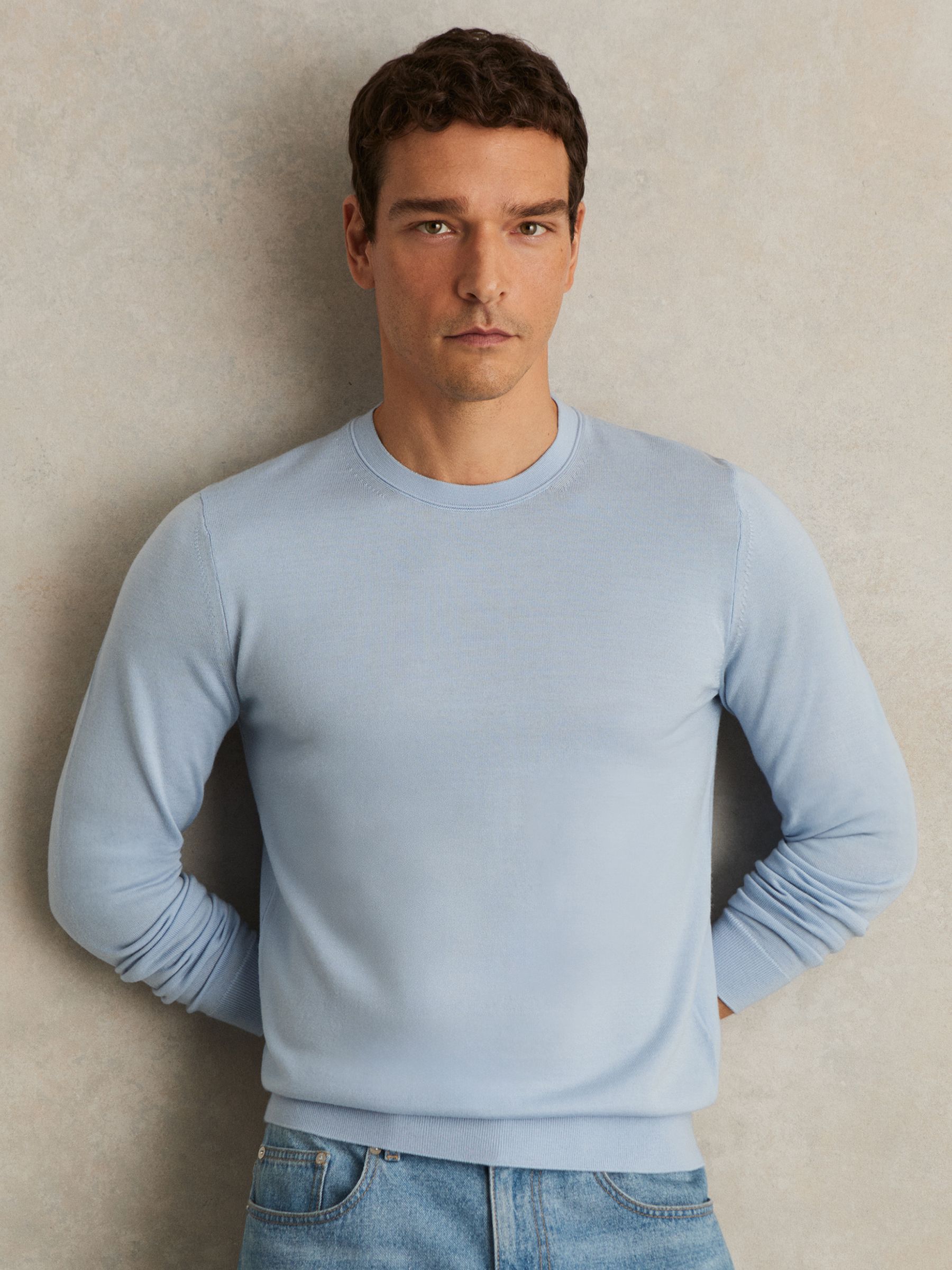 Merino Wool Crew Neck Jumper in Soft Blue
