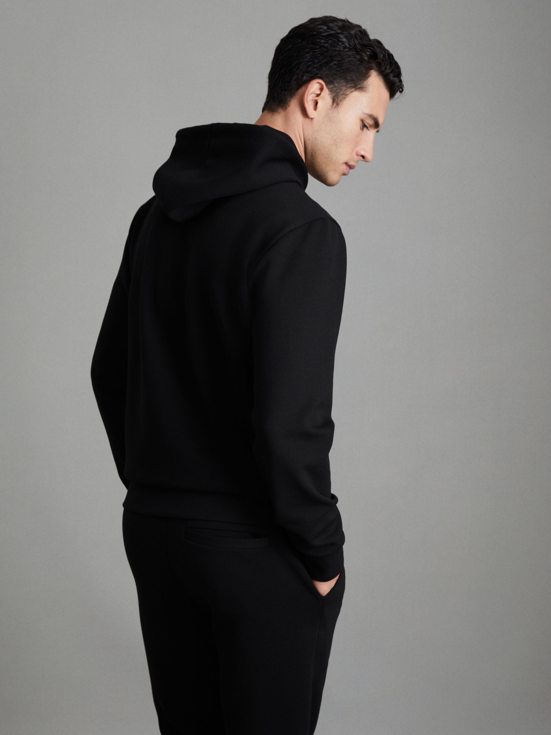 Interlock Jersey Drawstring Hoodie in Black
