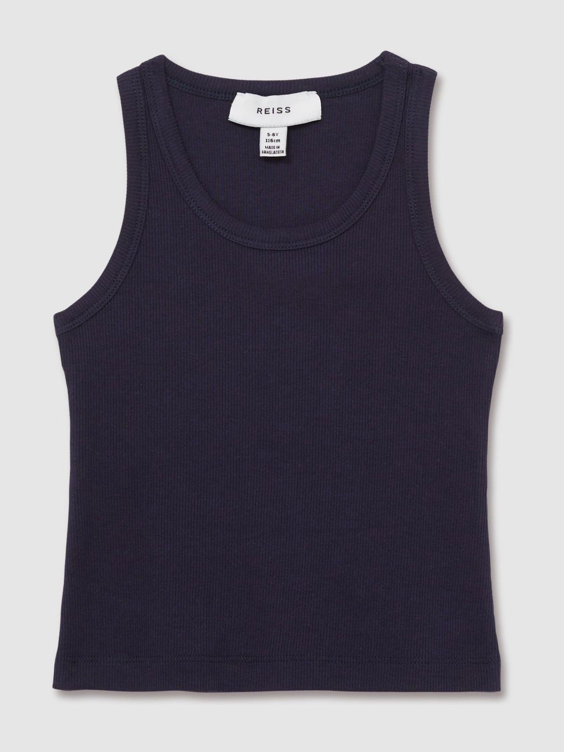 13-14 yrs Cotton Blend Ribbed Vest in Navy