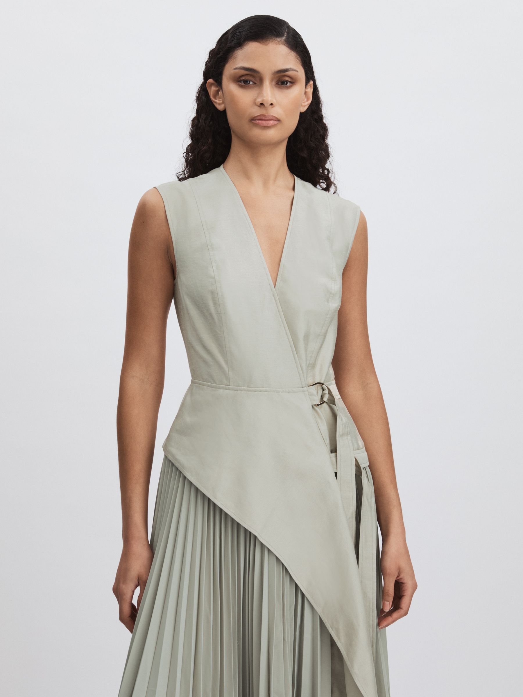 Acler Ellenbrook Wrap Maxi Stone Grey Dress with Pleated Skirt in Stone Grey