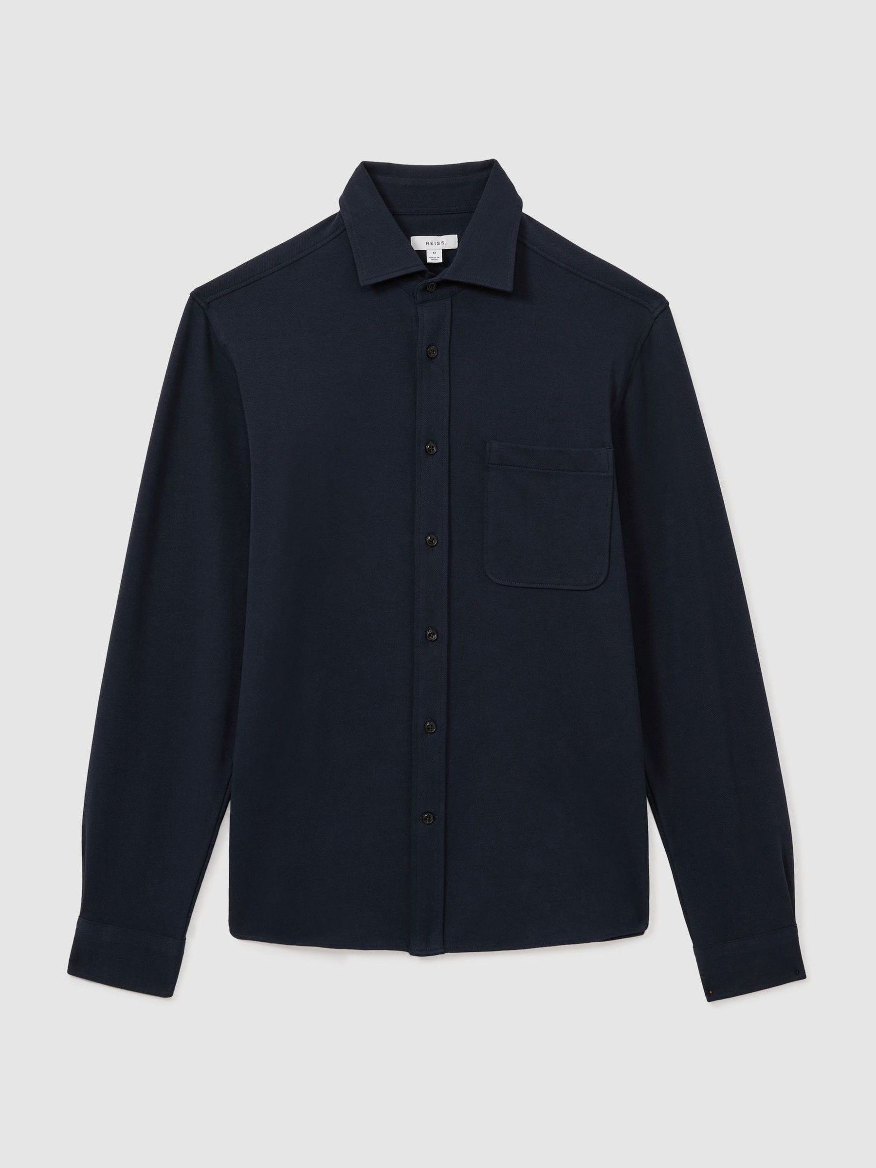 Cotton Blend Twill Overshirt in Navy
