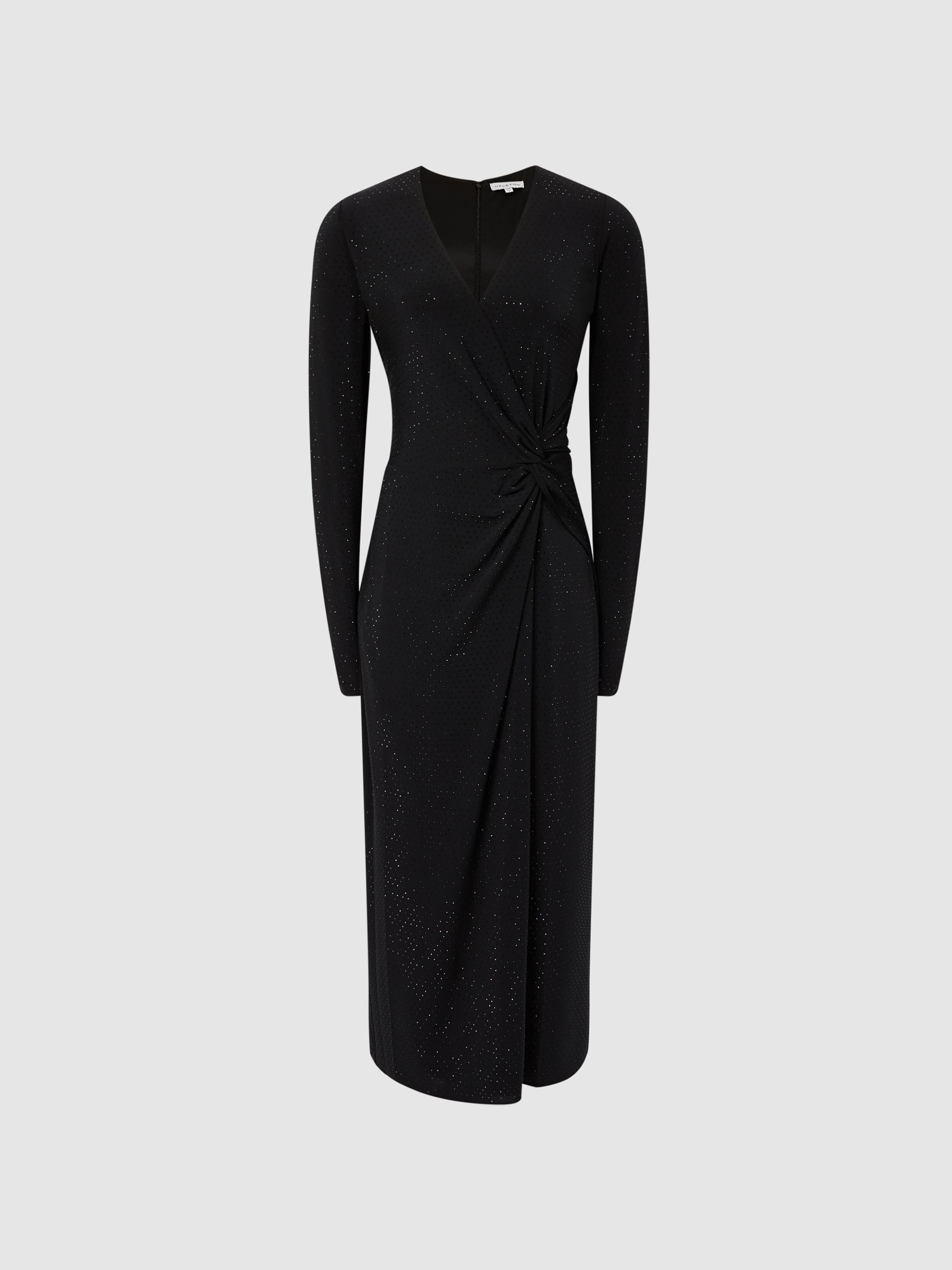 Halston Crystal Jersey Midi Dress in Black