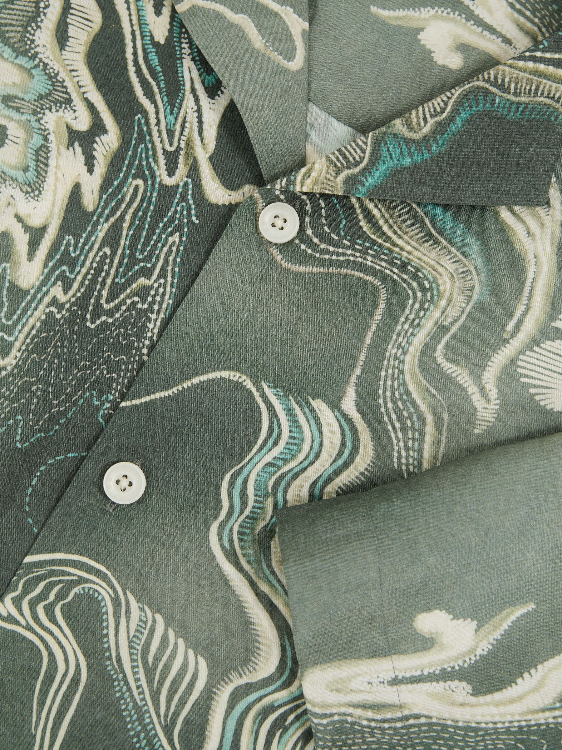 Print Cuban-Collar Shirt in Sage Green