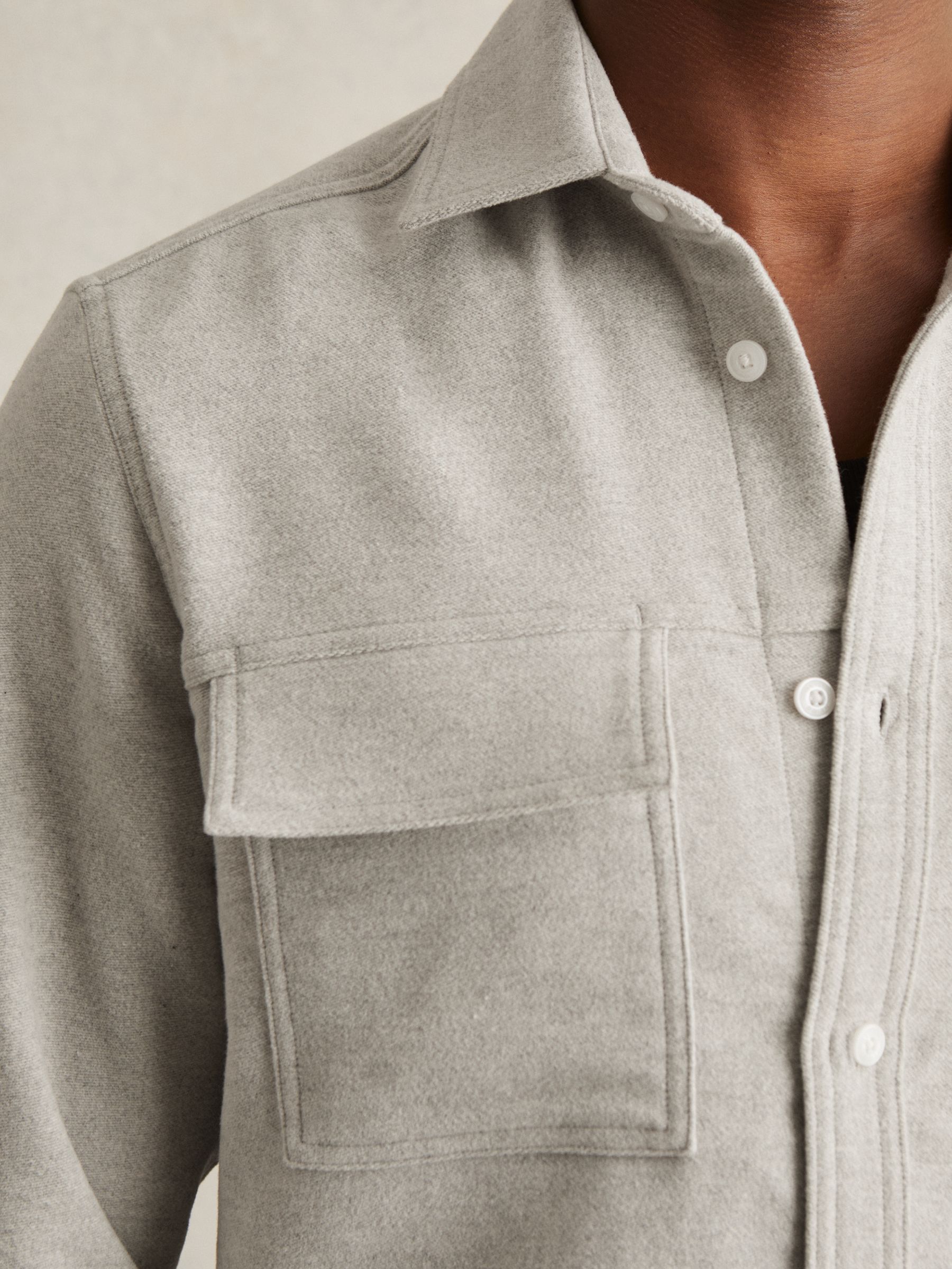 Moleskin-Cotton Twin-Pocket Overshirt in Soft Grey Melange