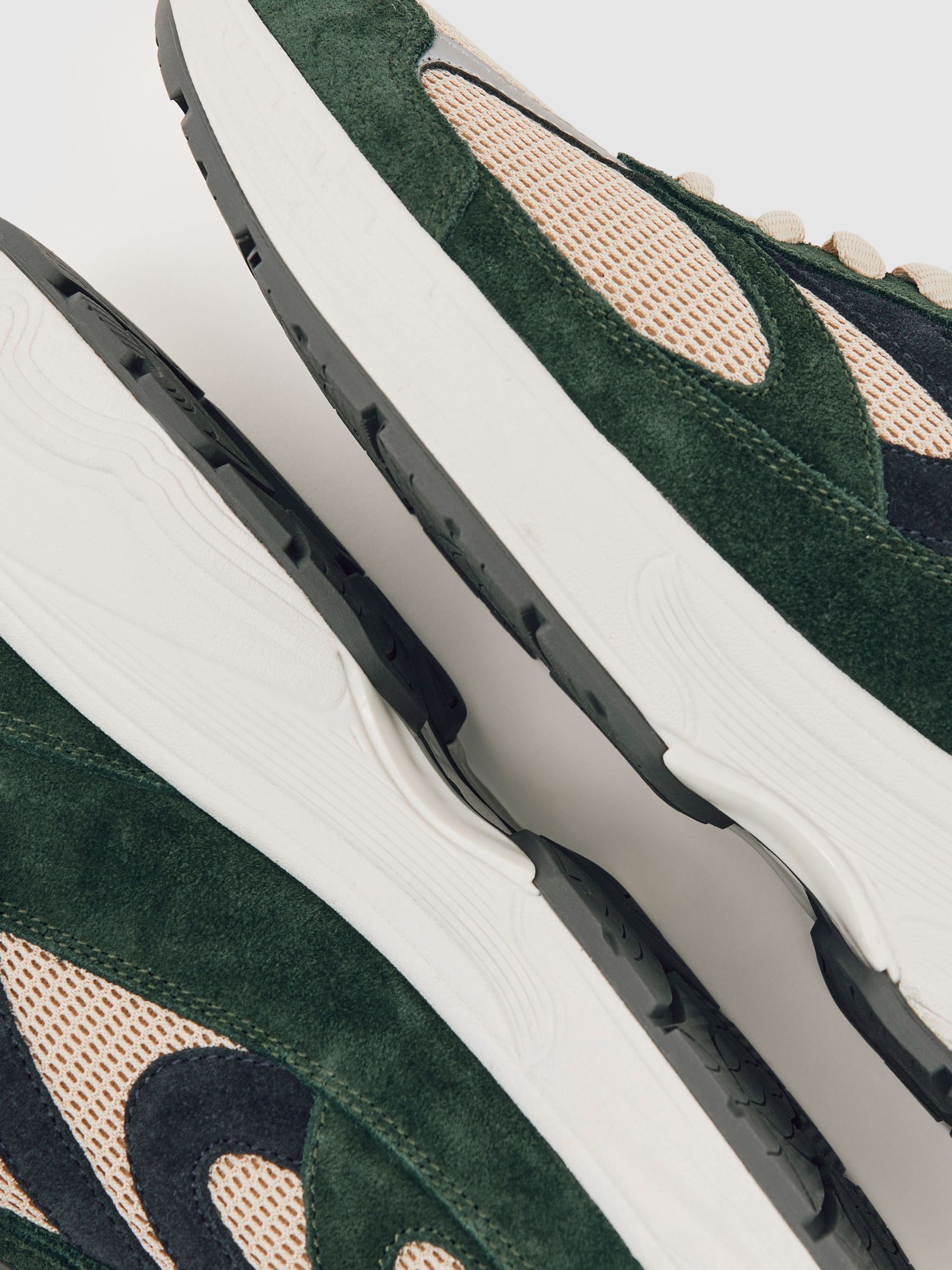 Panelled Running Trainers in Forest Green/Stone