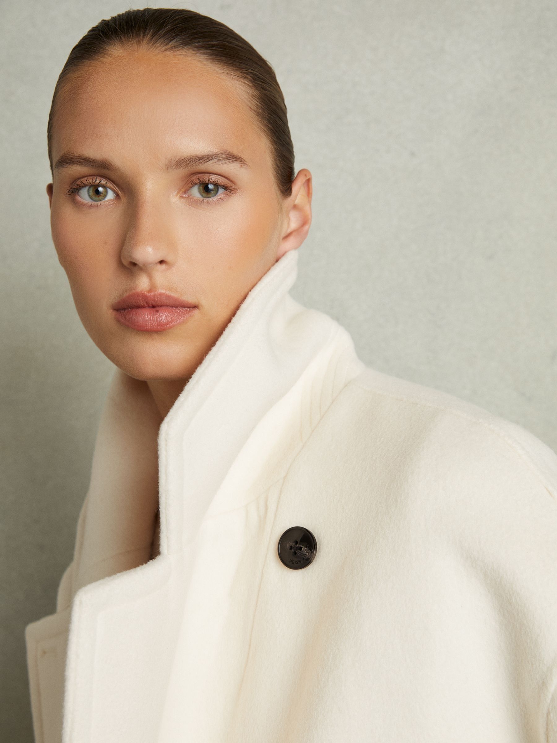 Petite Wool-Blend Blindseam Coat in Cream