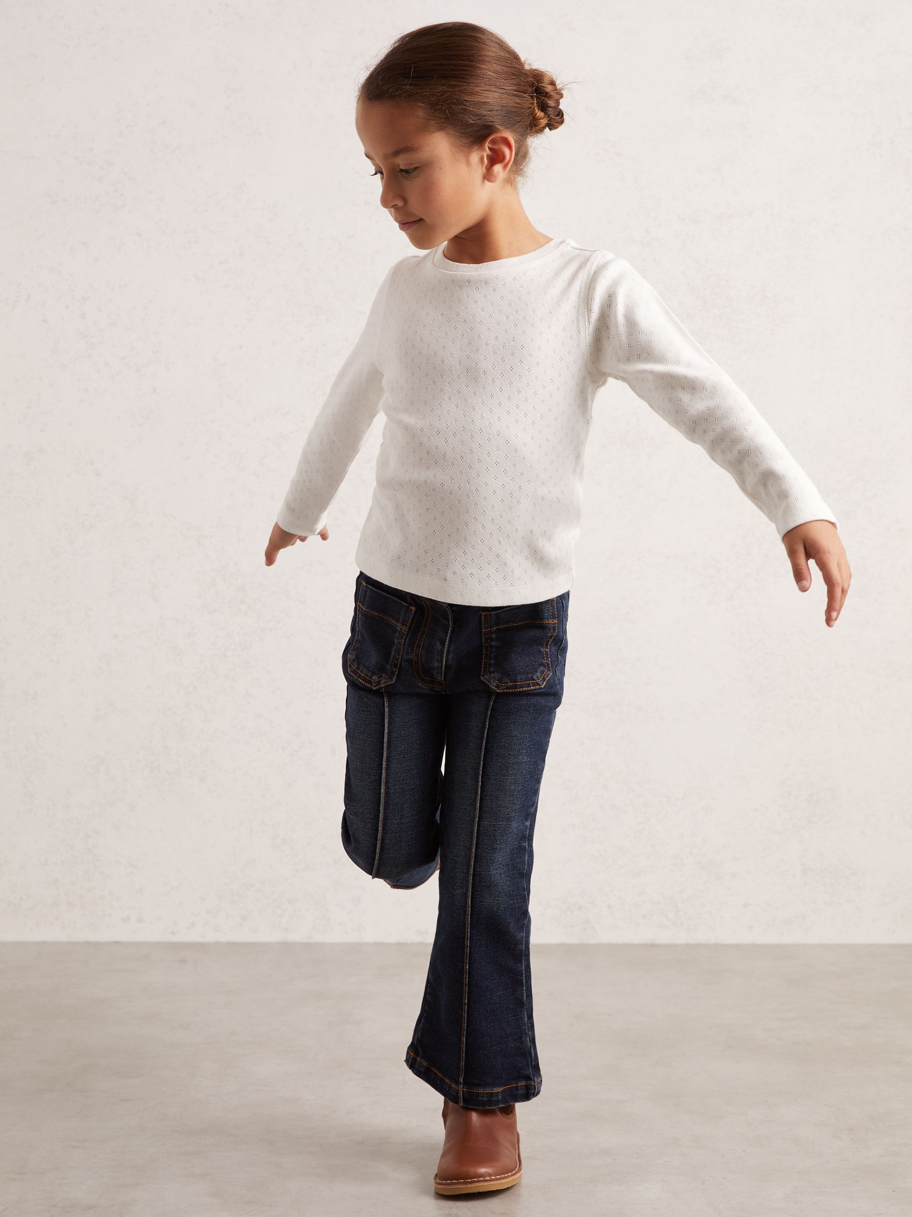 9-13 yrs Cotton Pointelle Long-Sleeve Top in White