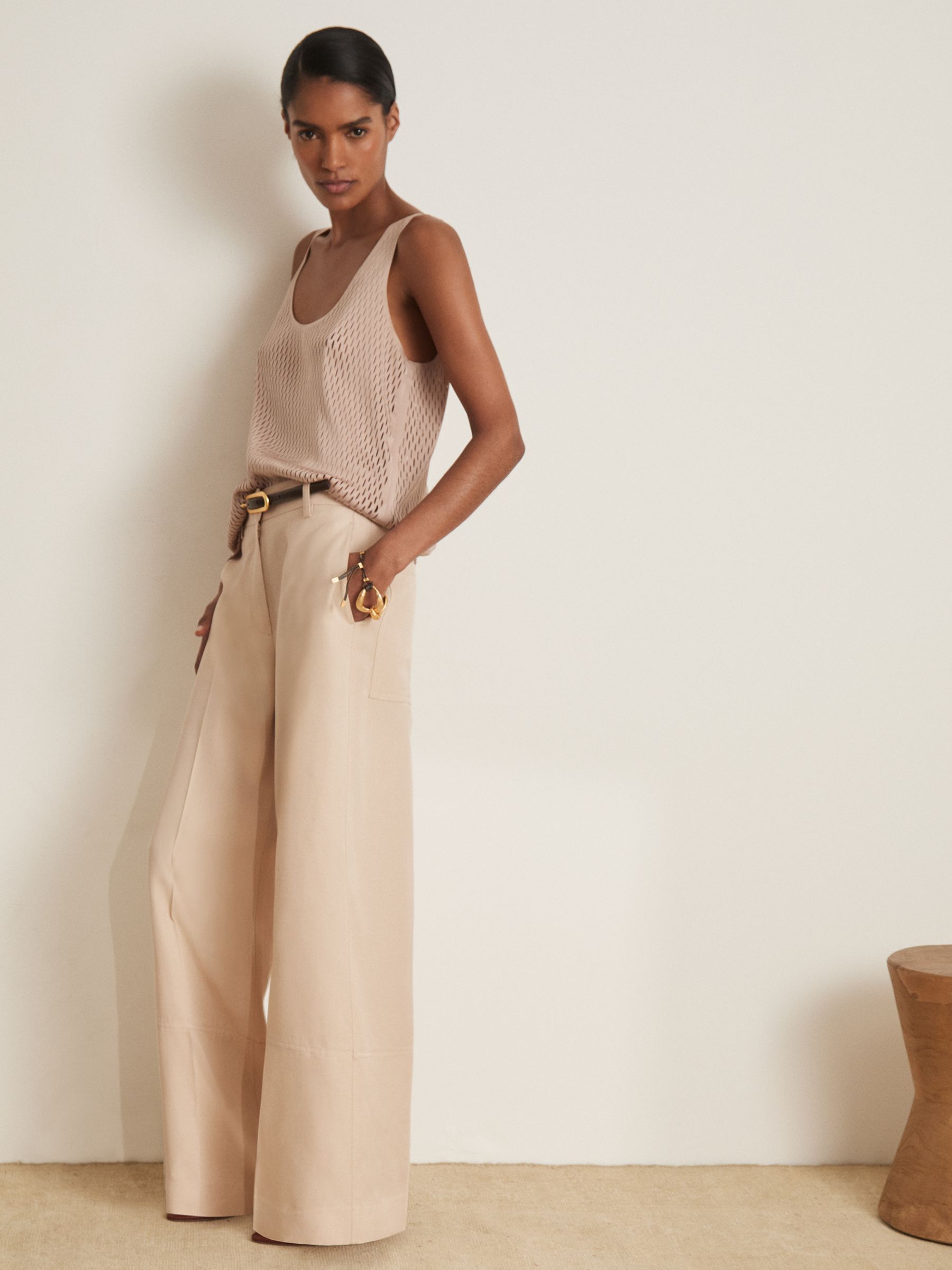 Atelier Laser-Cut Vest Top in Taupe