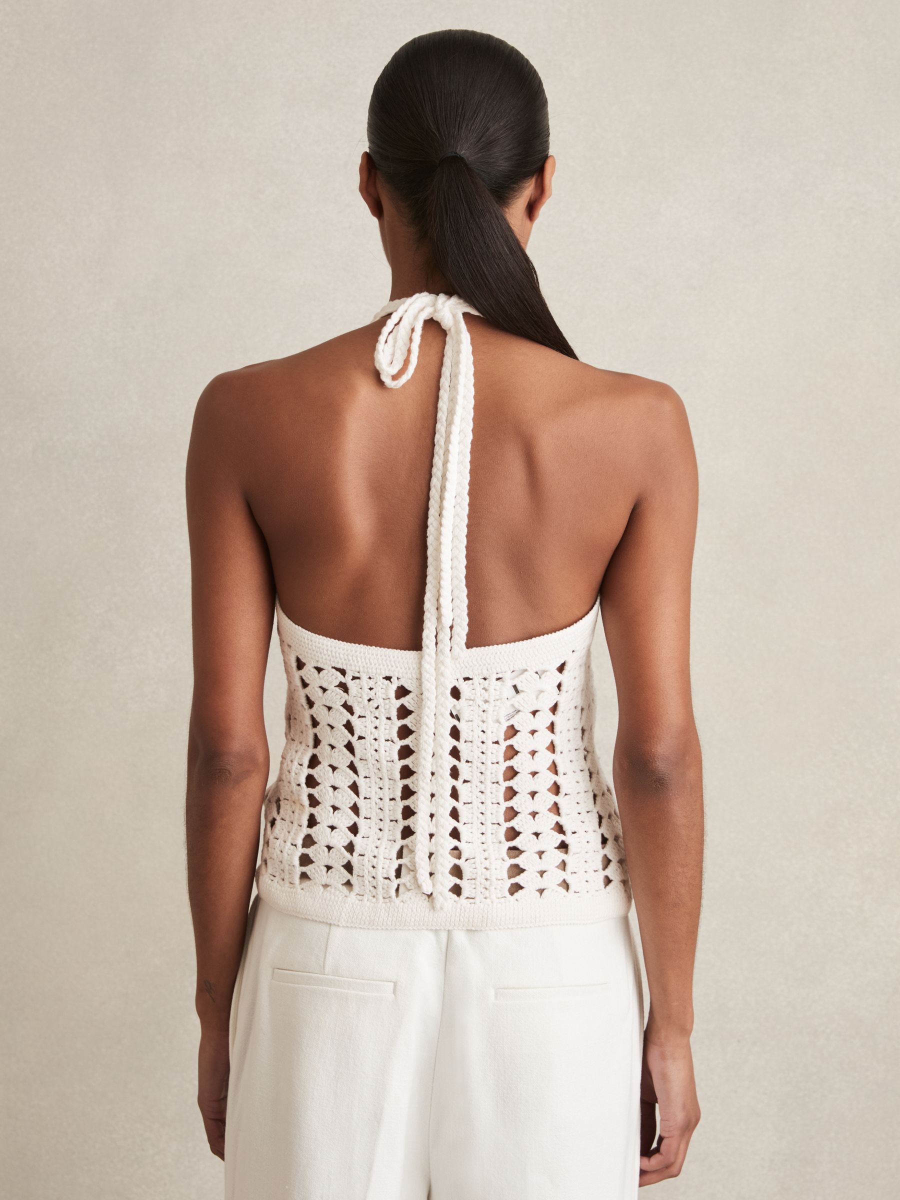 Cotton Crochet Halterneck Vest Top in White