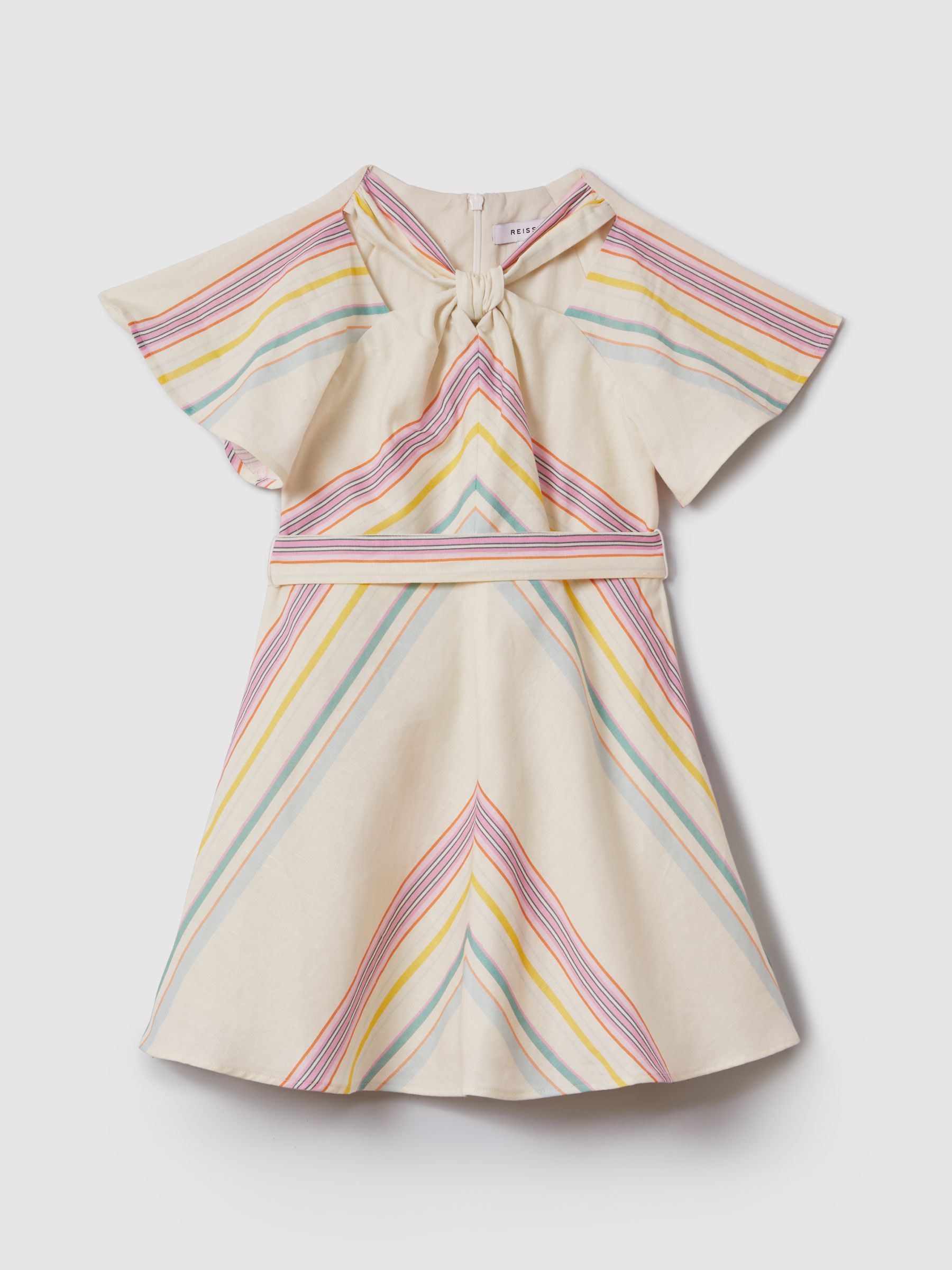 13-14 yrs Linen Cotton Knot Detail Dress in Ivory