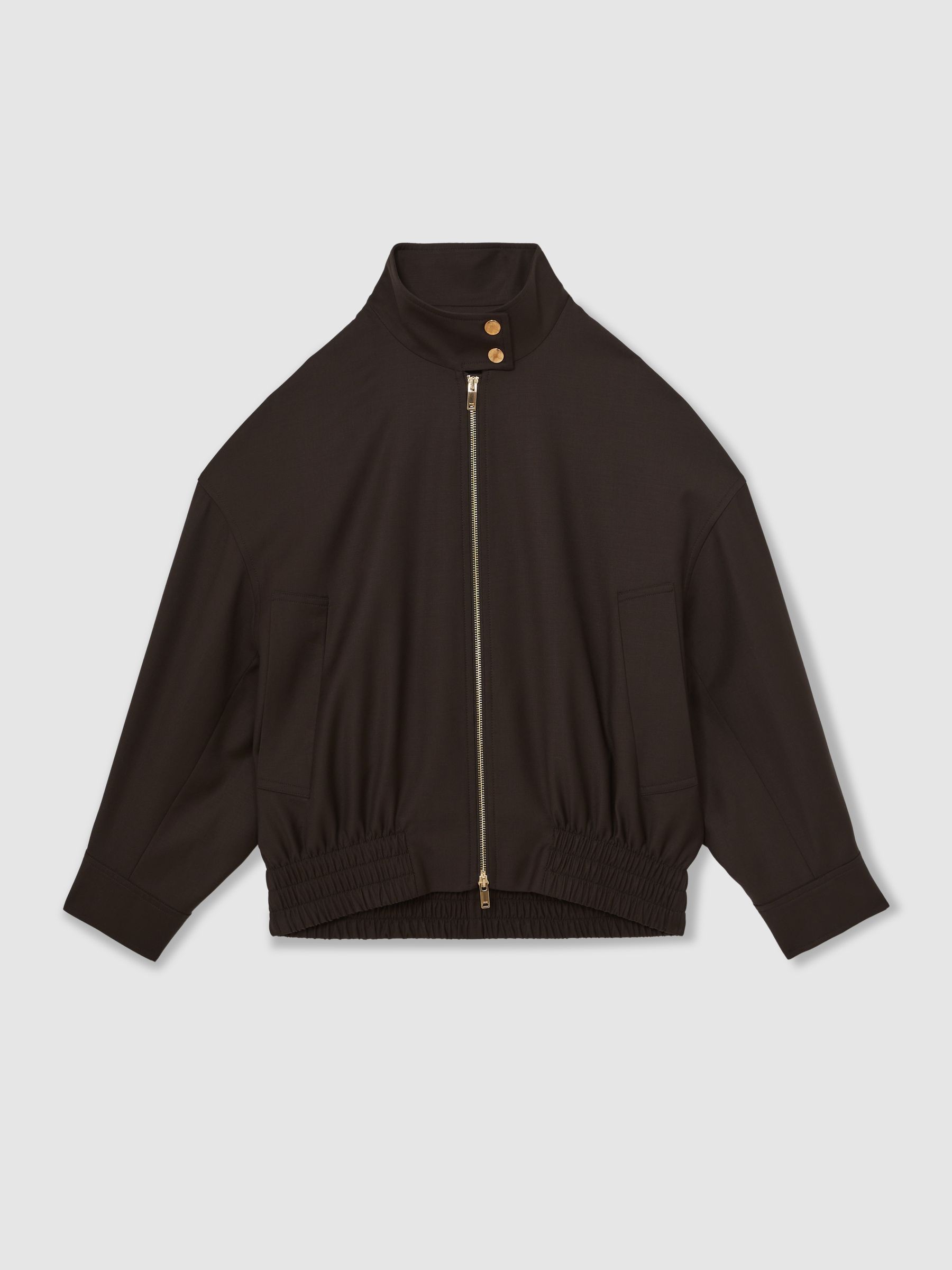 Wool Bomber Jacket in Chocolate Brown