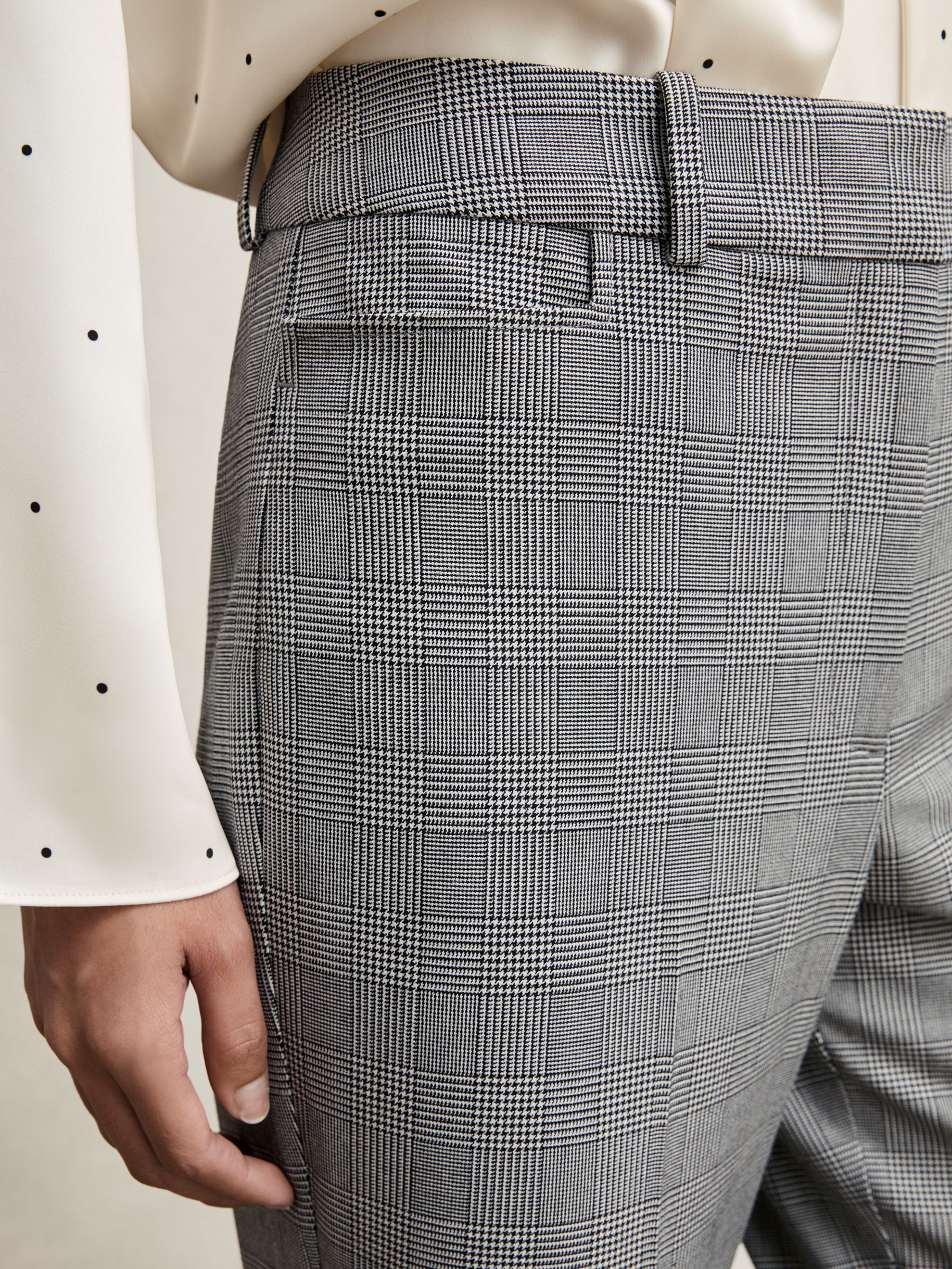 Check Flared Suit Trousers in Grey