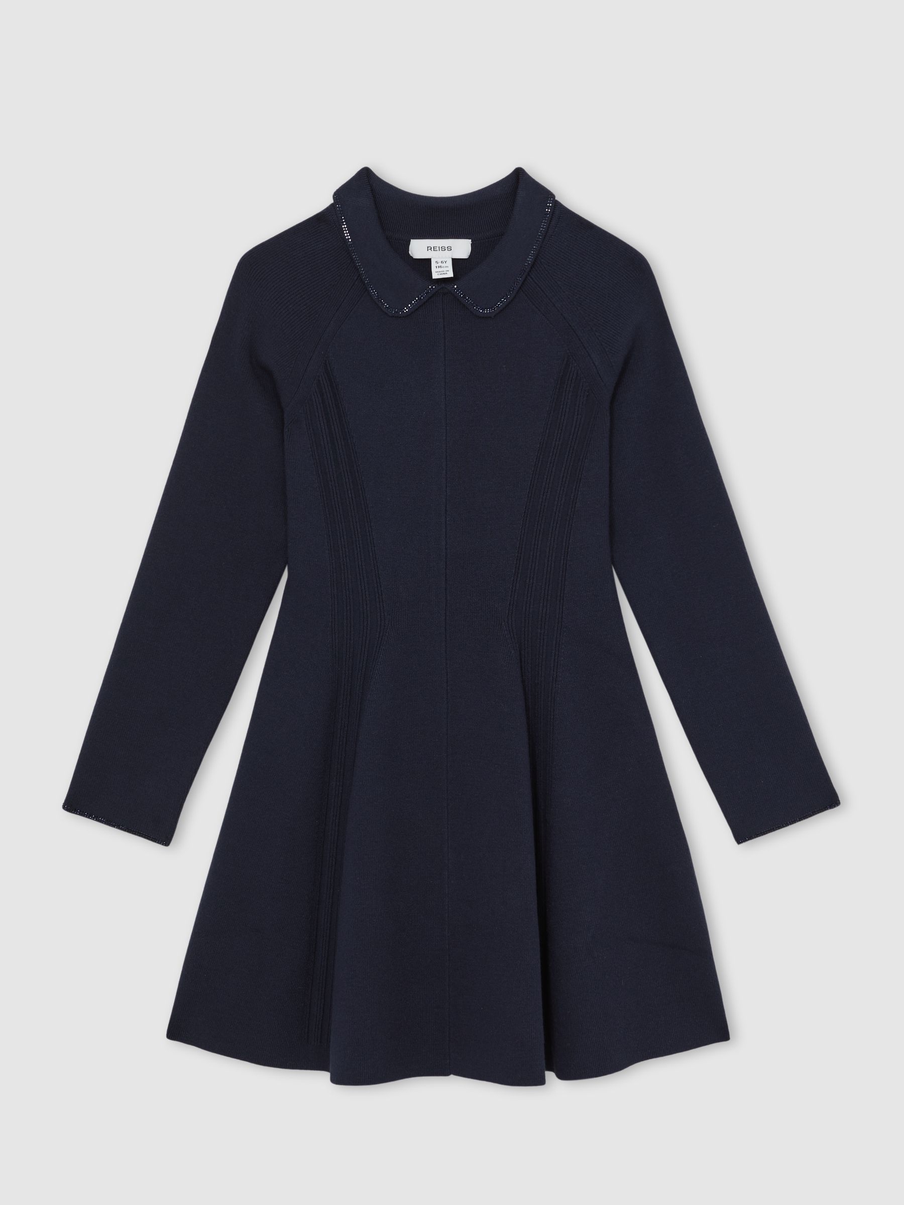 13-14 yrs Embellished Collar Knitted Dress in Navy