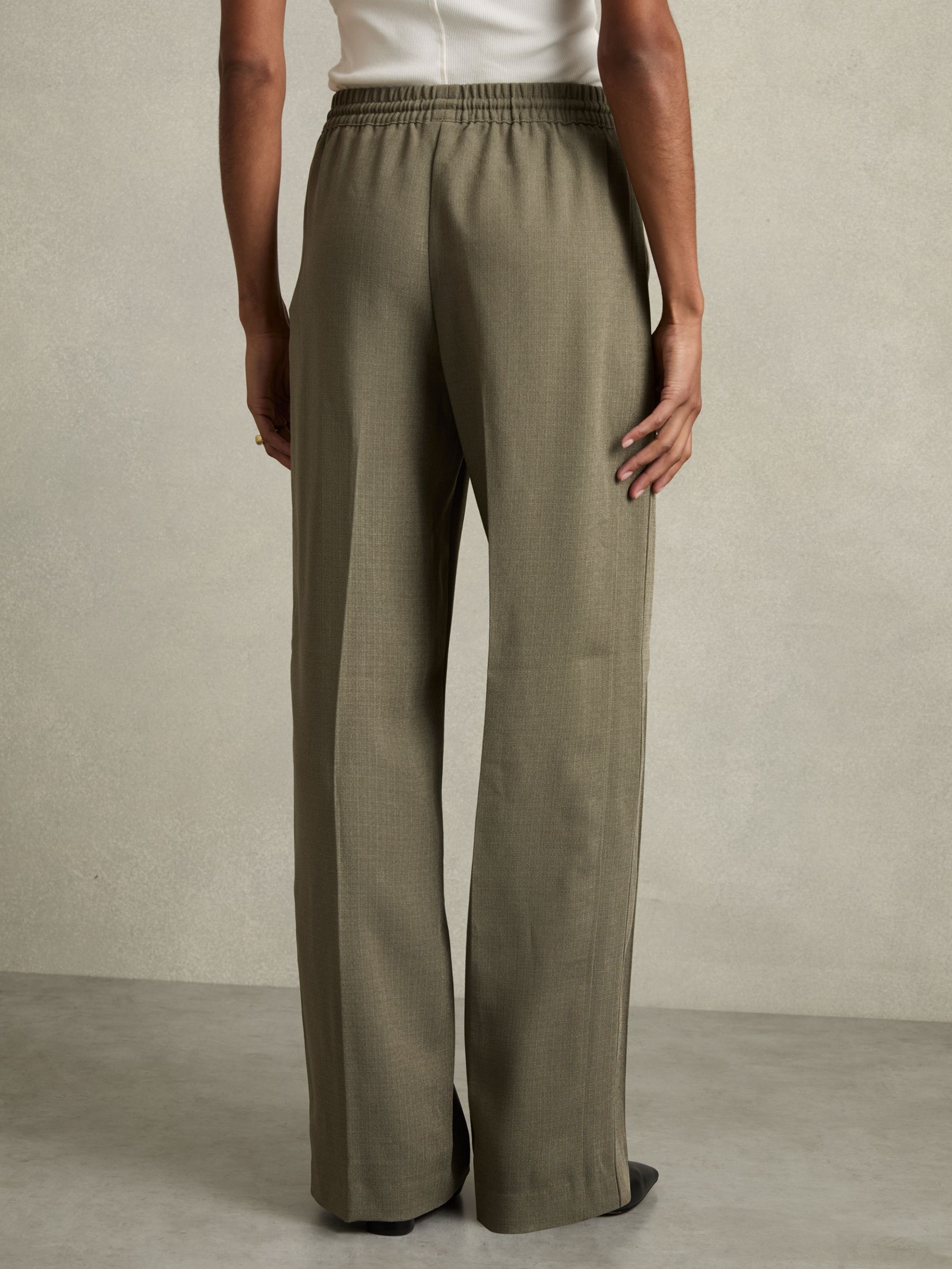 Petite Wide-Leg Drawstring Trousers in Khaki