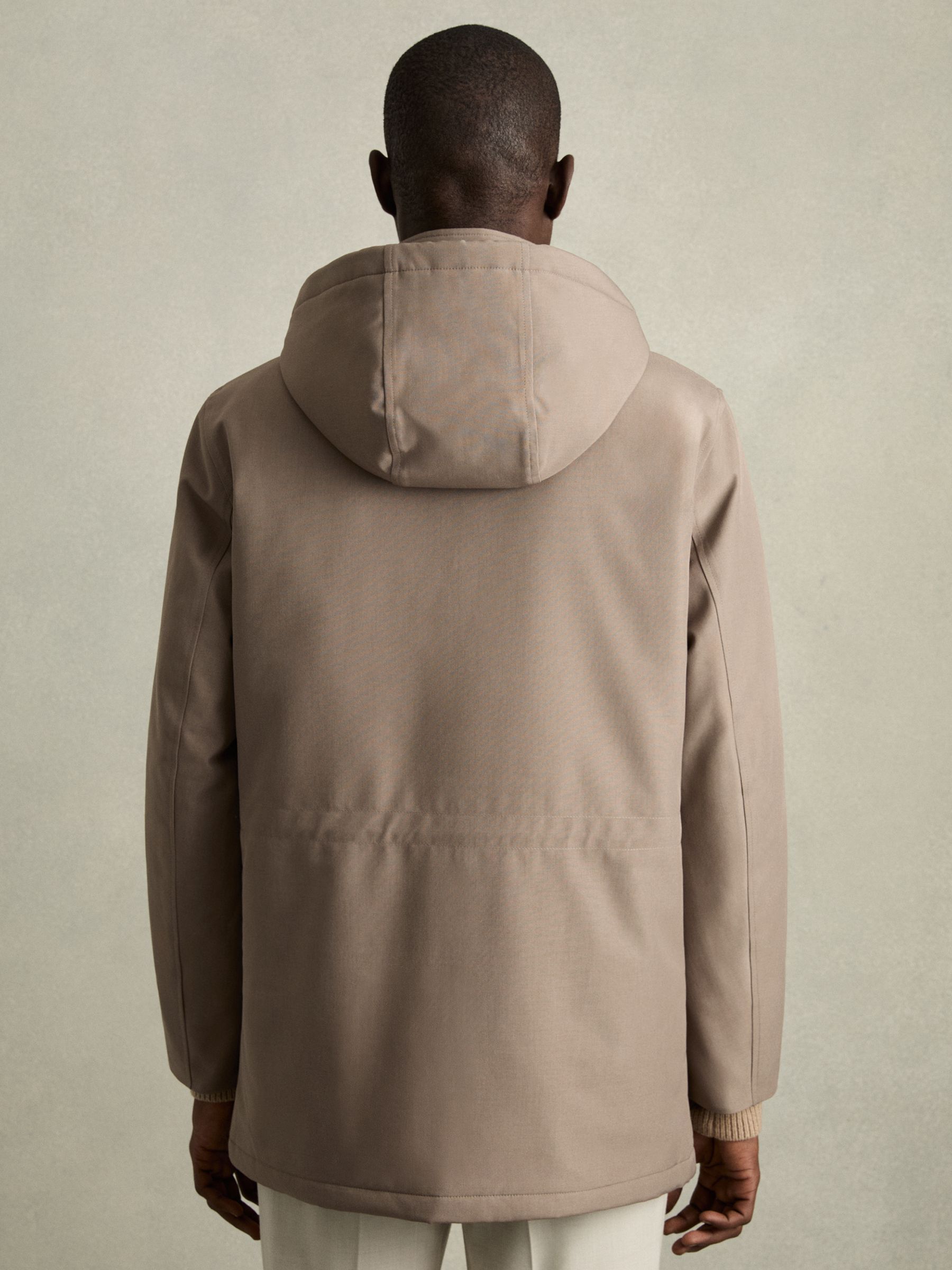 Hooded Zip-Through Padded Jacket in Coffee Brown