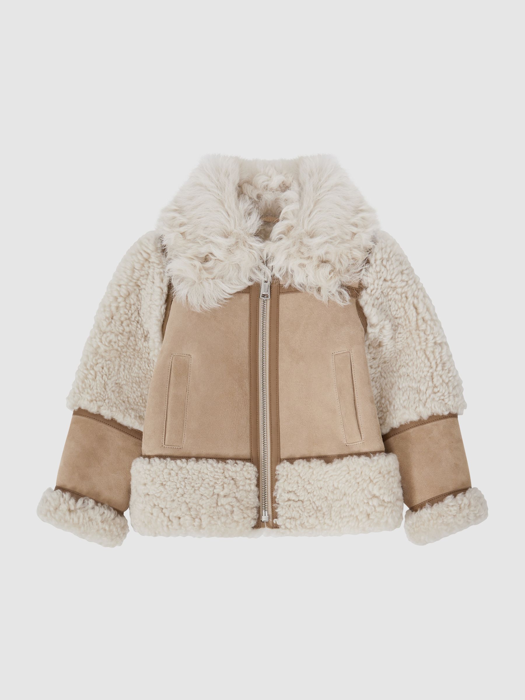 4-9 yrs Suede Sheepskin Zip-Through Jacket in Neutral