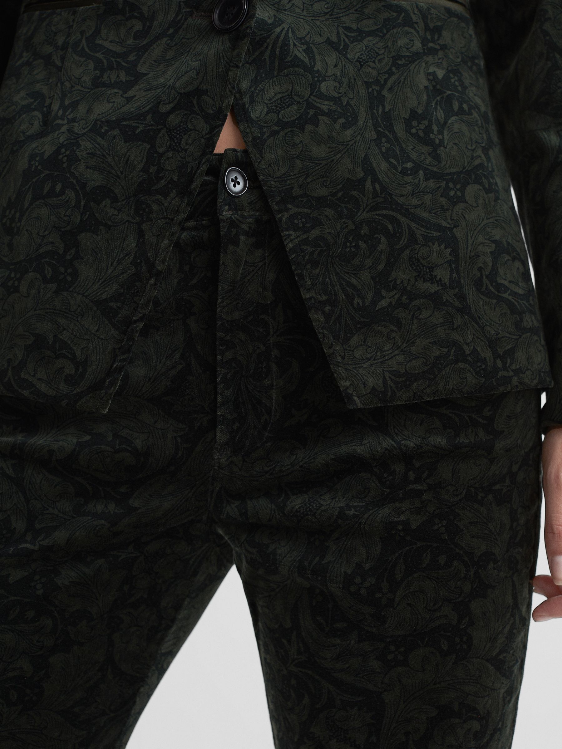 Paige Velvet Paisley Trousers in Dark Forest