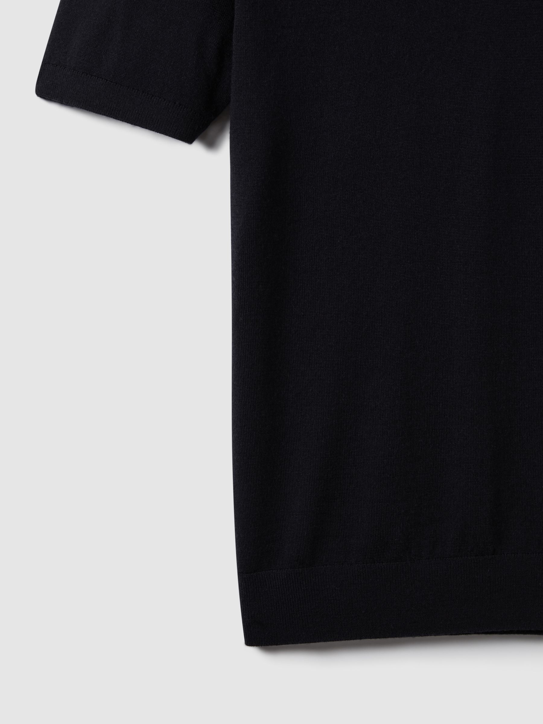 Merino Wool Open-Collar Polo Shirt in Navy