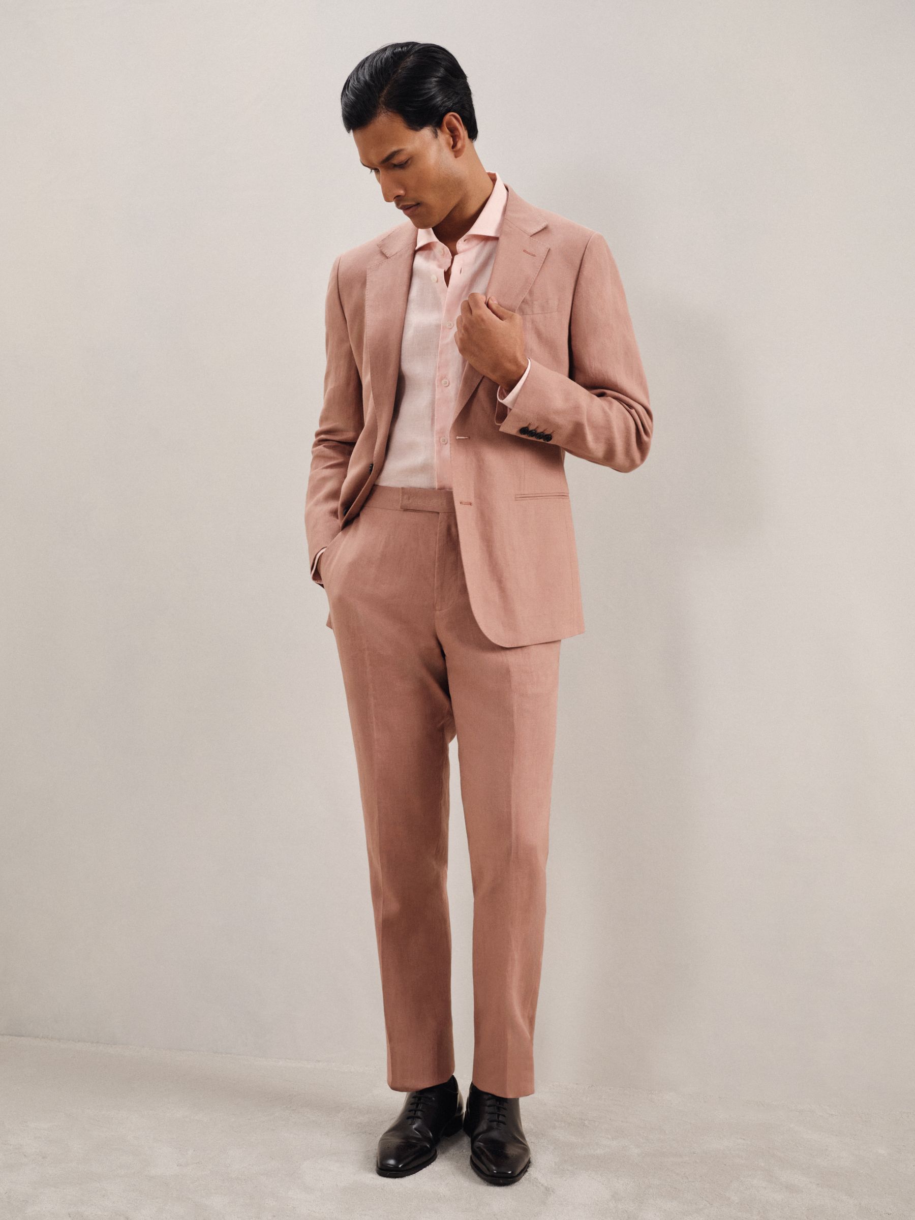 Slim Fit Linen Trousers in Rose Pink