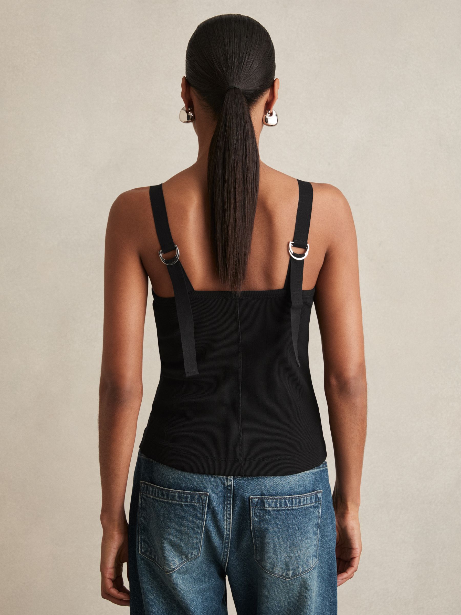 Stretch-Cotton D-Ring Strap Vest in Black