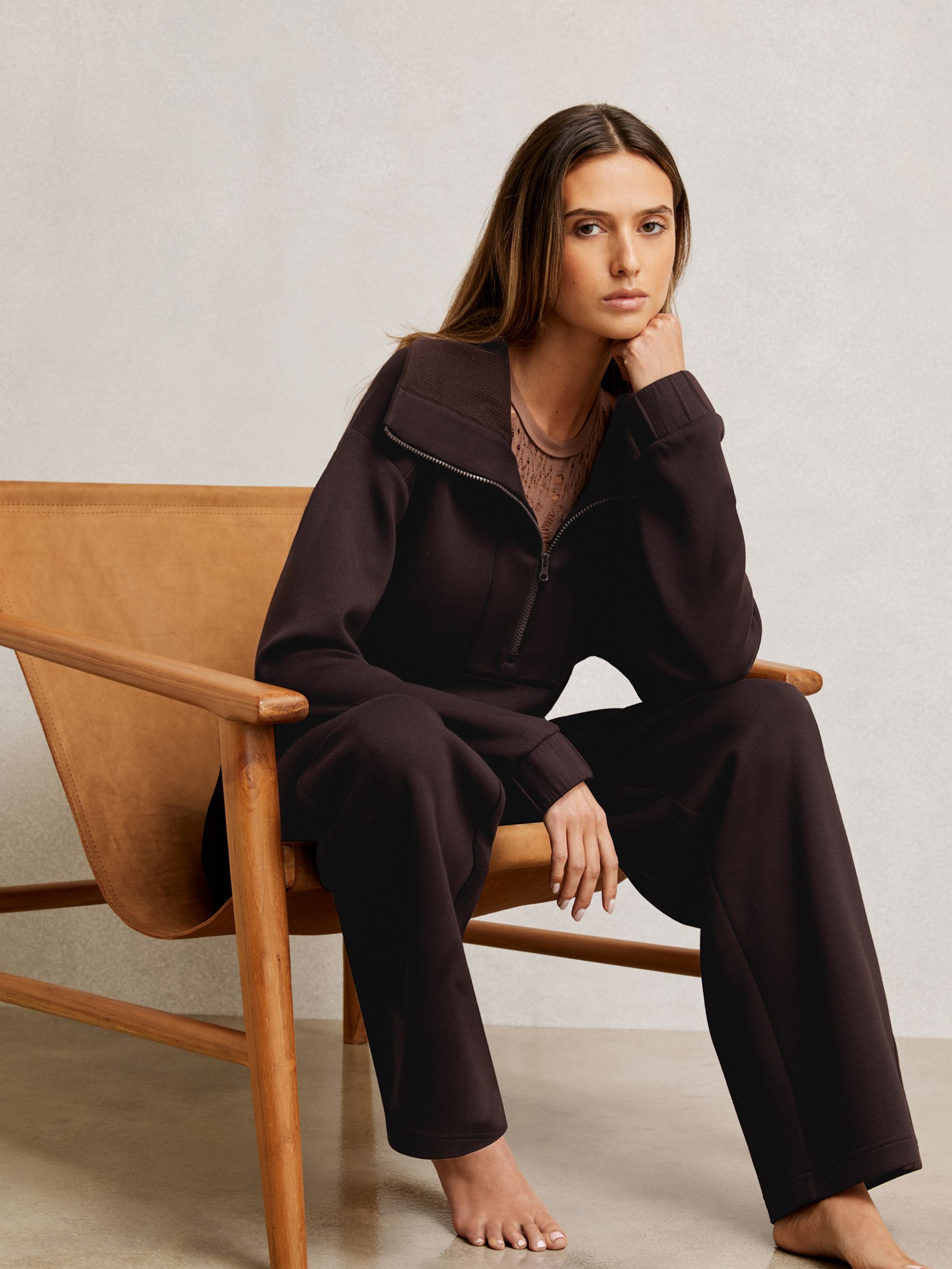 Interlock Half Zip Drawstring Hem Sweatshirt in Plum