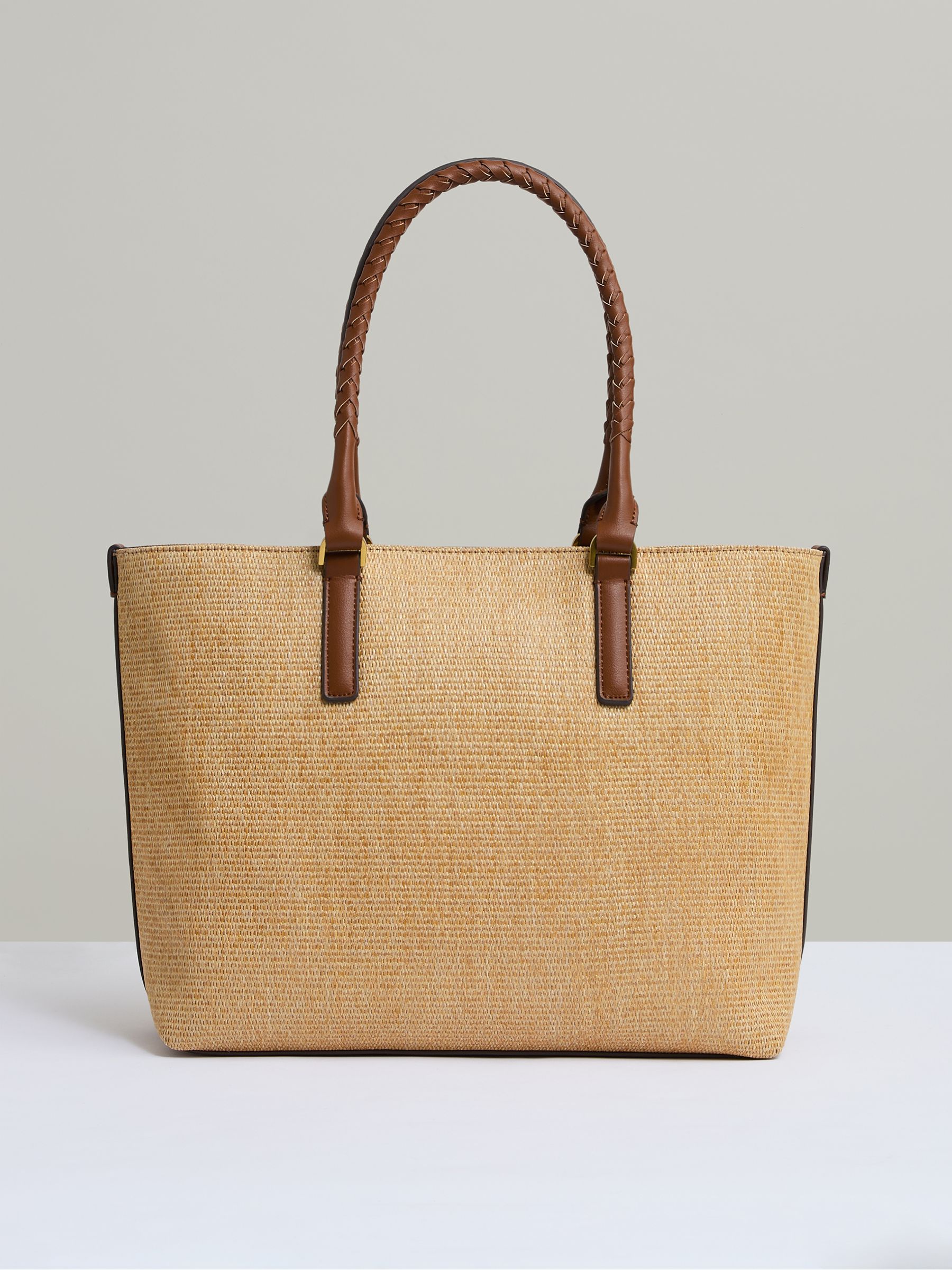 Raffia Braided Strap Tote Bag in Tan