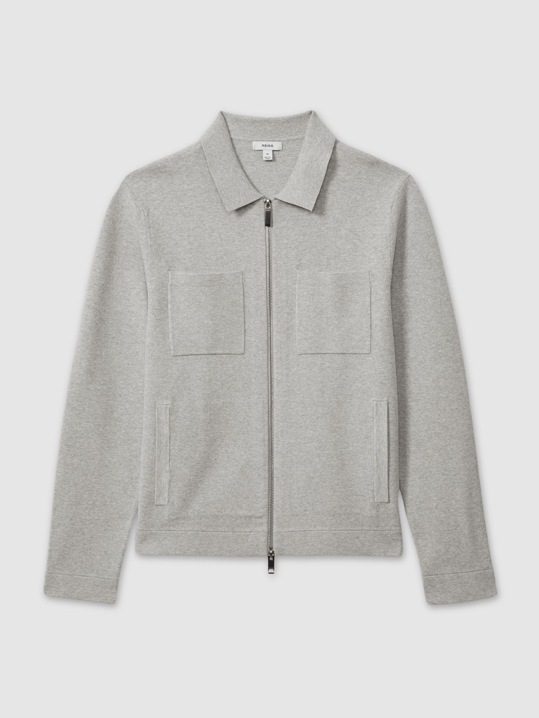 Knitted Zip-Through Jacket in Soft Grey Melange