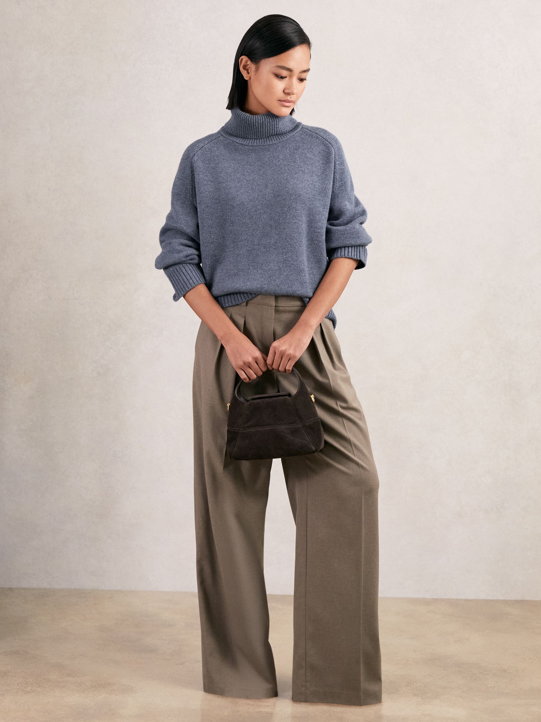 Wool-Cashmere Roll-Neck Jumper in Blue Marl