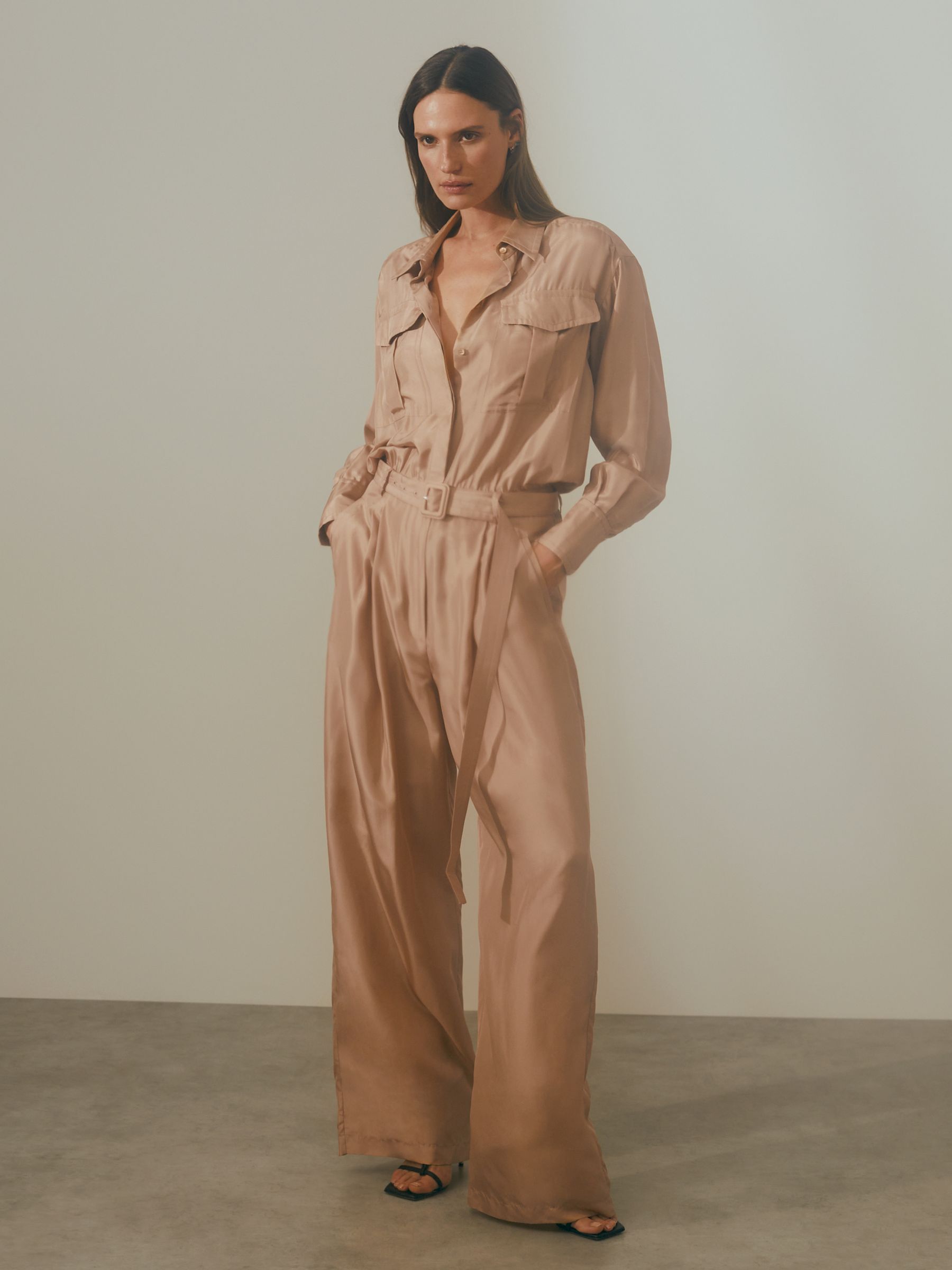 Atelier Belted Wide Leg Jumpsuit in Camel