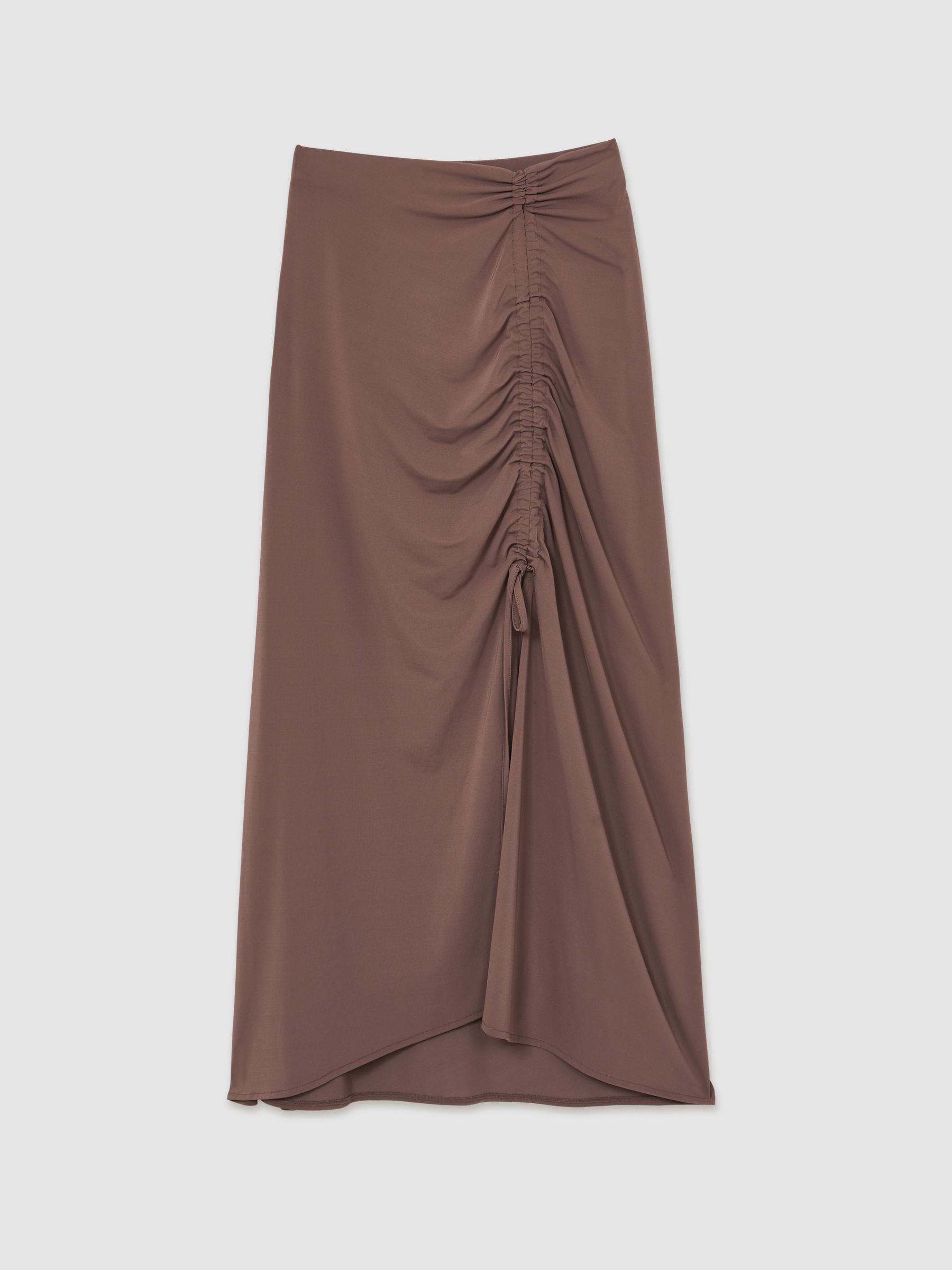 Ruched Midi Skirt in Mink