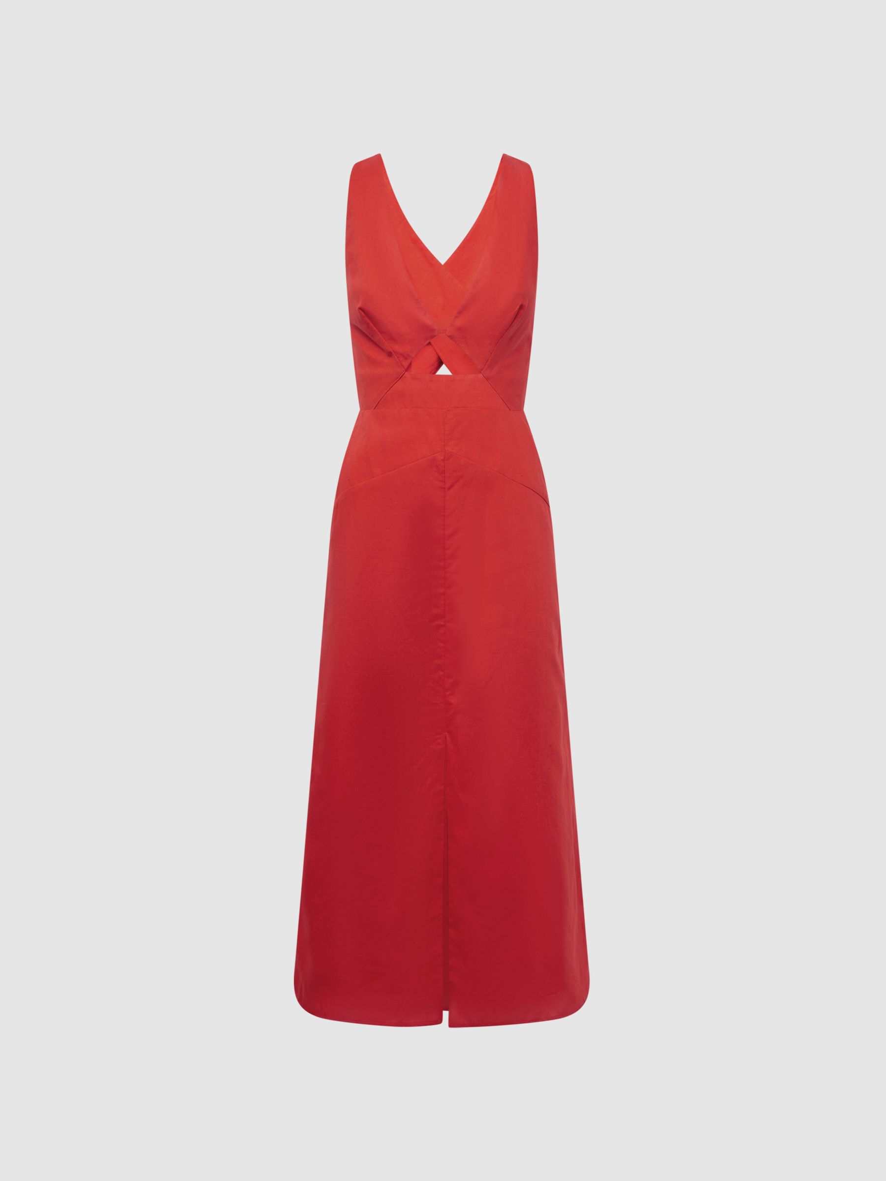 Cotton-Linen Midi Dress in Orange
