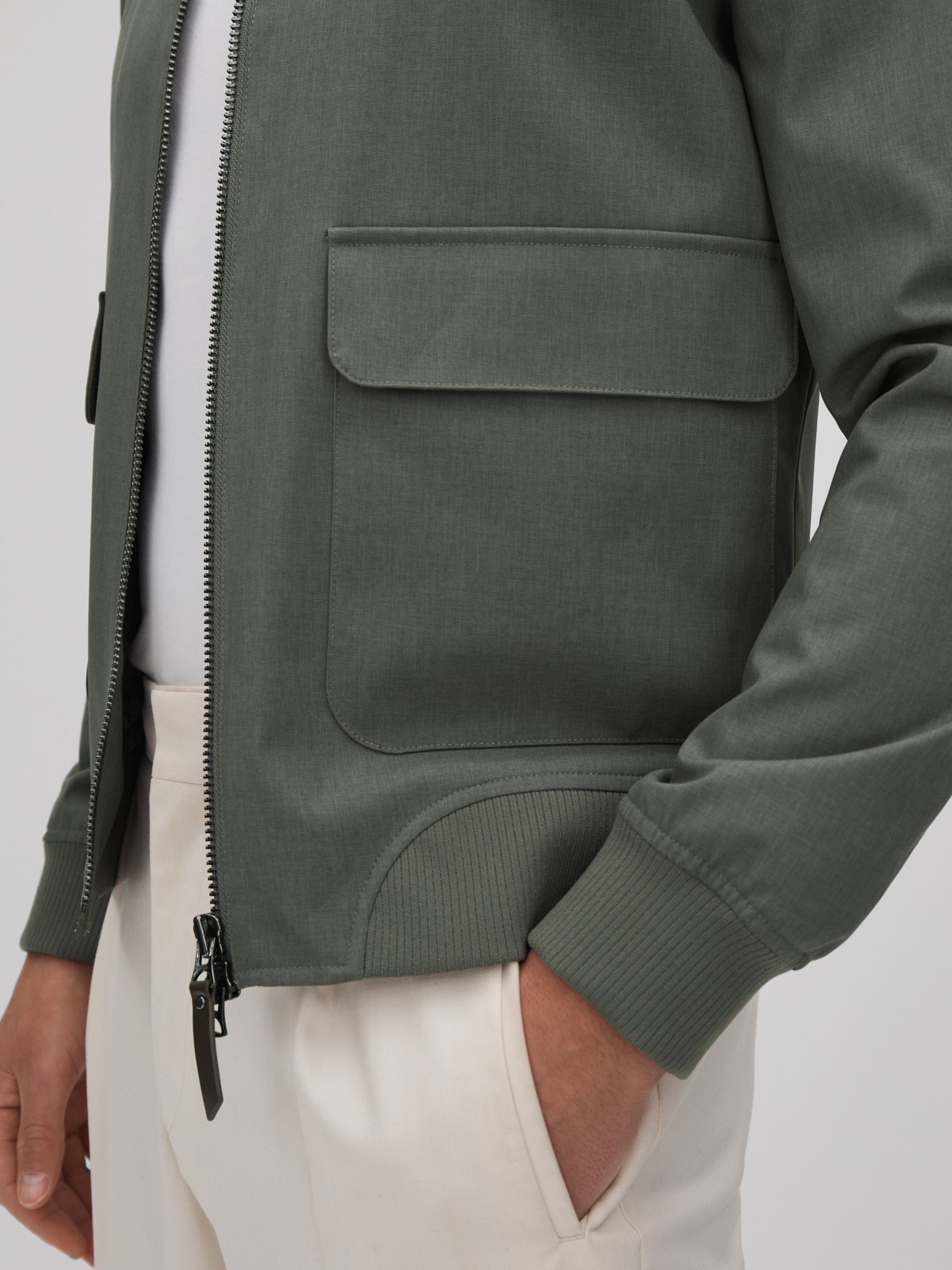 Funnel Neck Zip-Through Jacket in Green