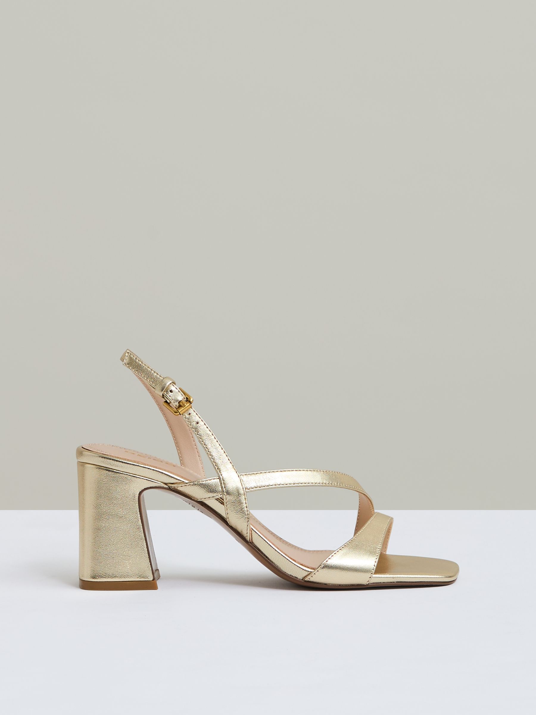 Strappy Leather Heeled Sandals in Gold