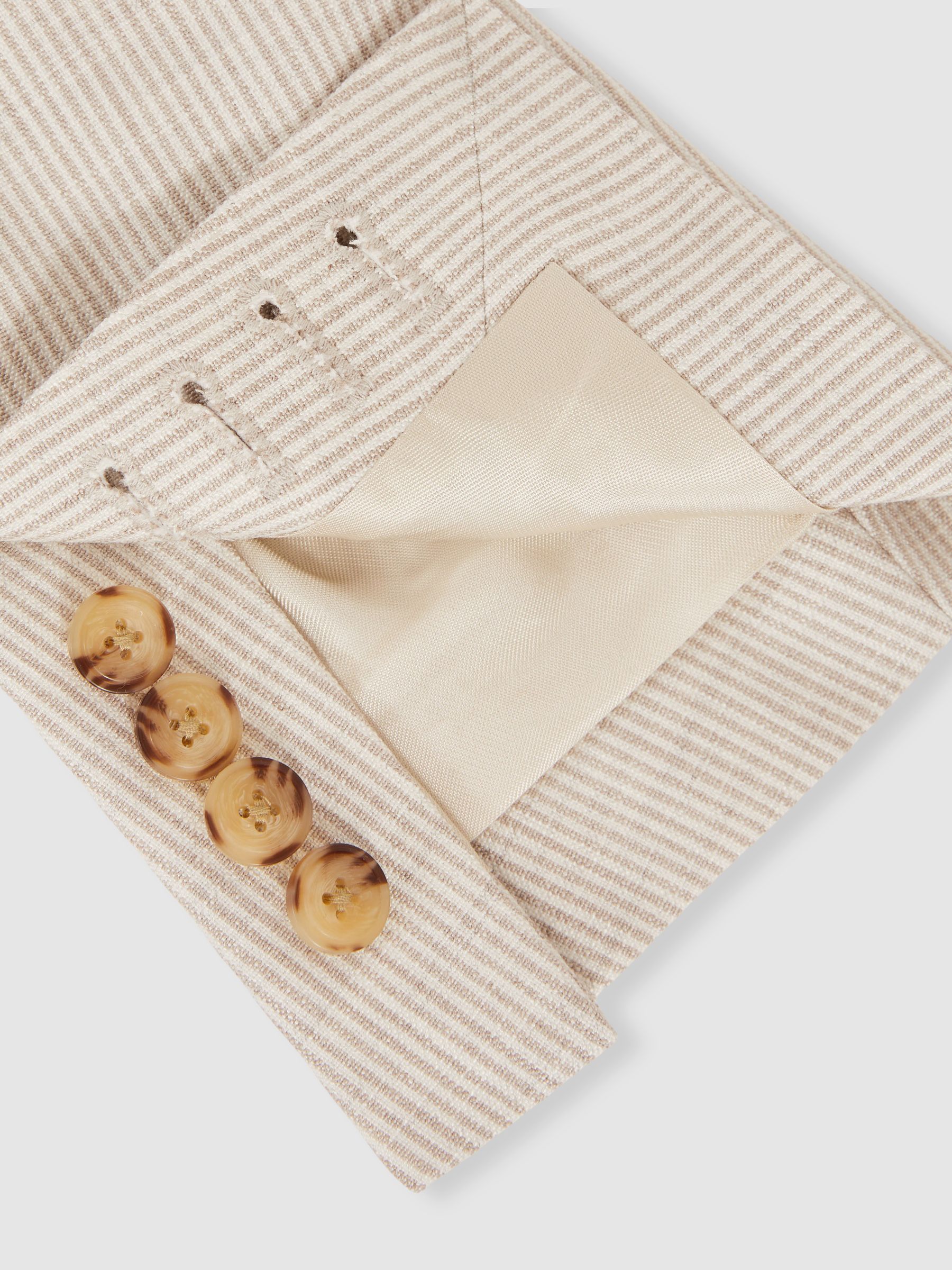 Slim Fit Single Breasted Pinstripe Suit Blazer in Oatmeal/White