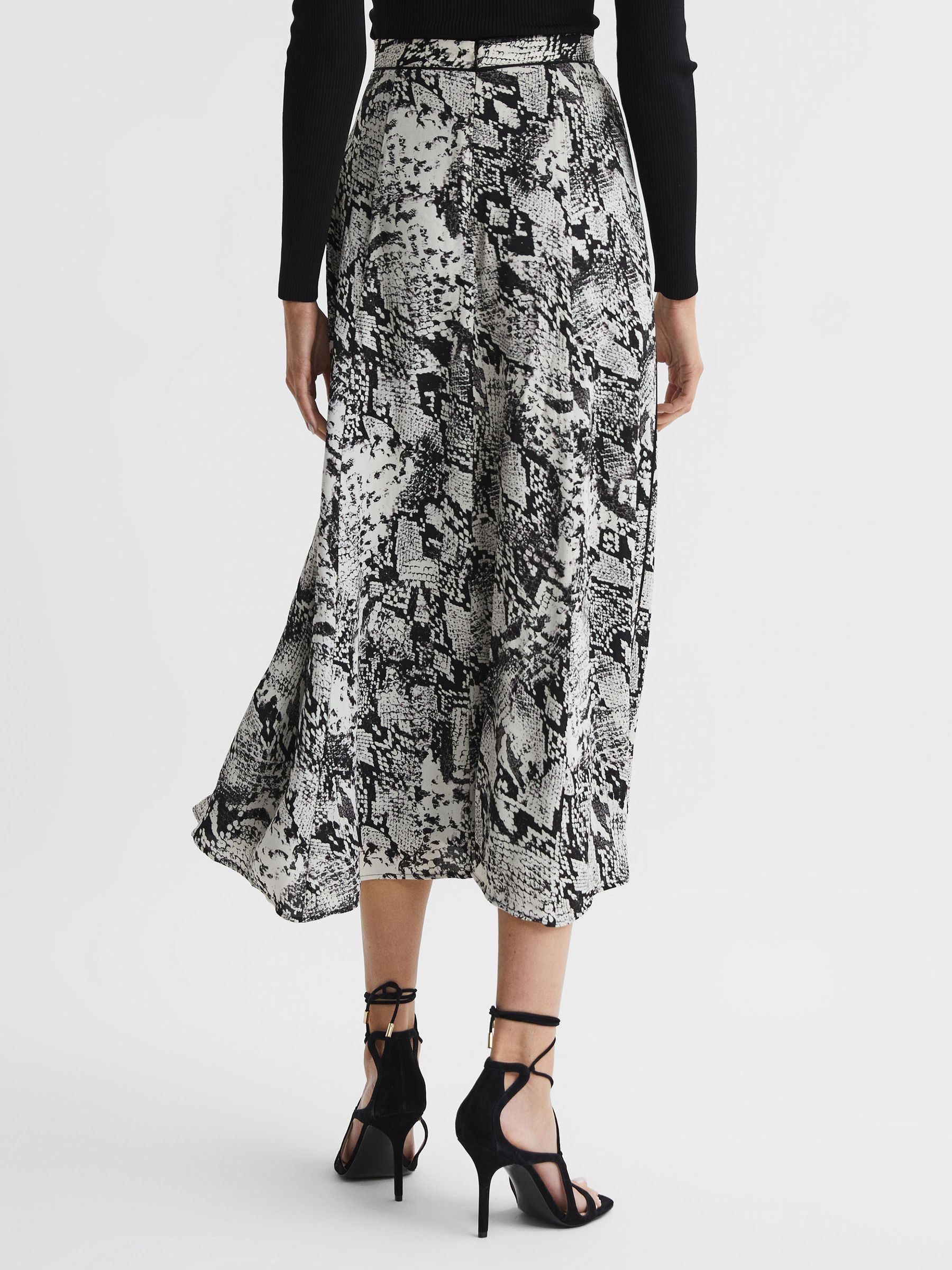Printed Slip Midi Skirt in Black
