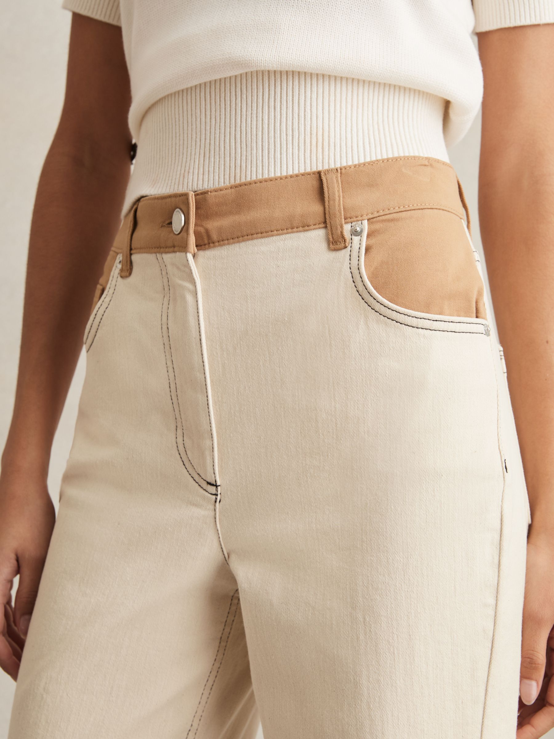 Petite Colour-Block Straight-Leg Jeans in Ecru