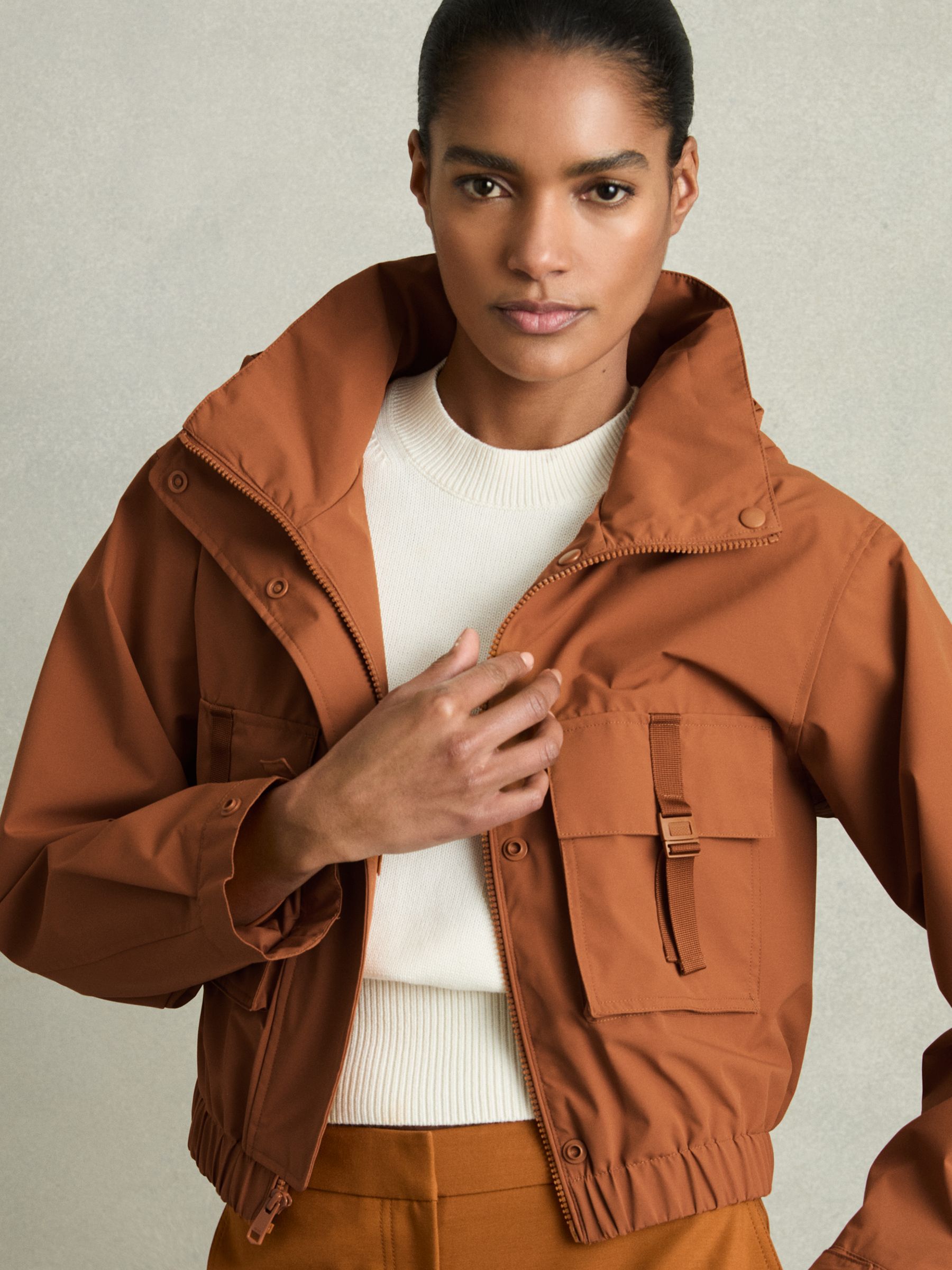 Technical Hooded Utility Jacket in Rust
