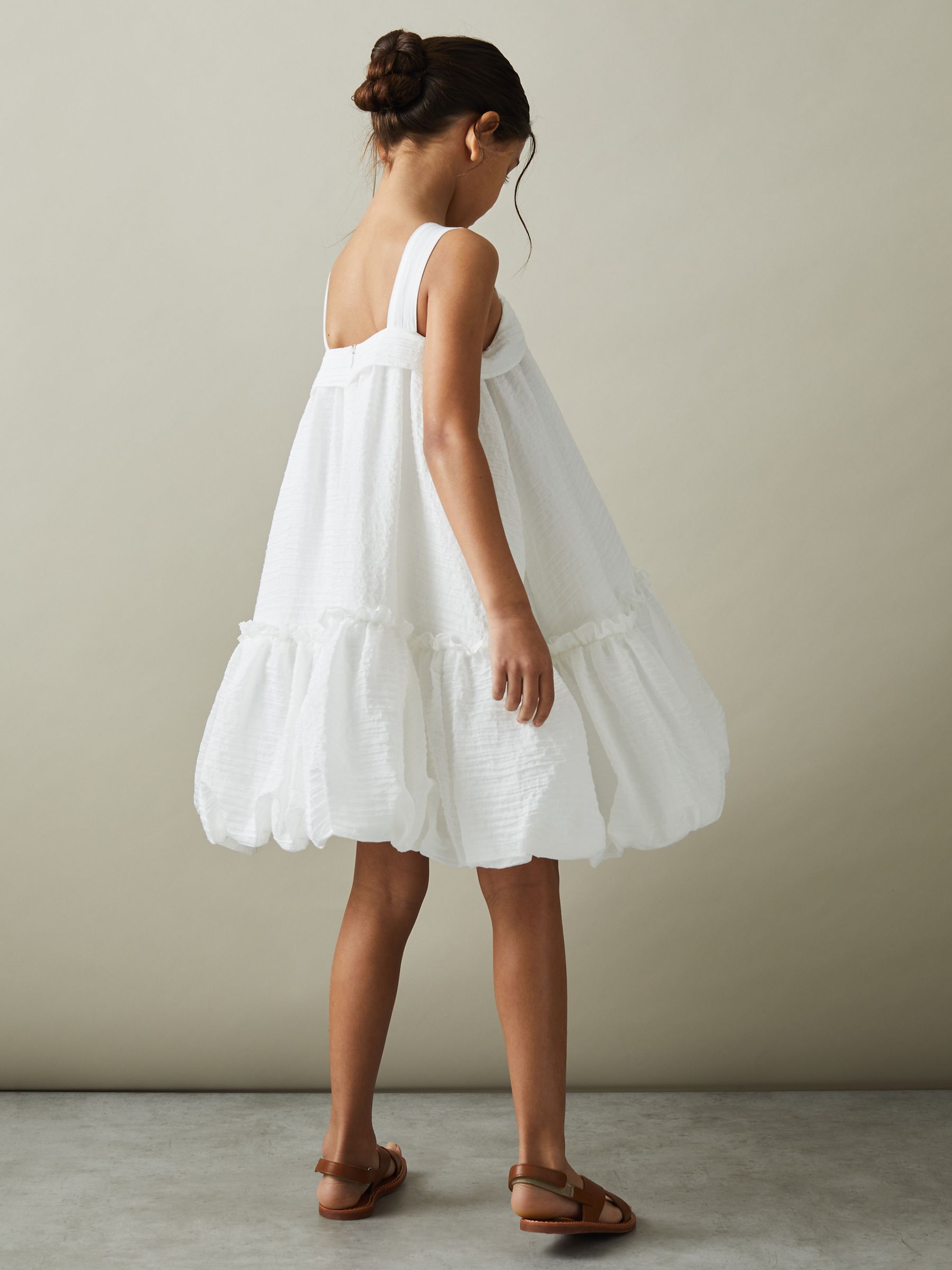 13-14 yrs Seersucker Bubble Hem Dress in Ivory