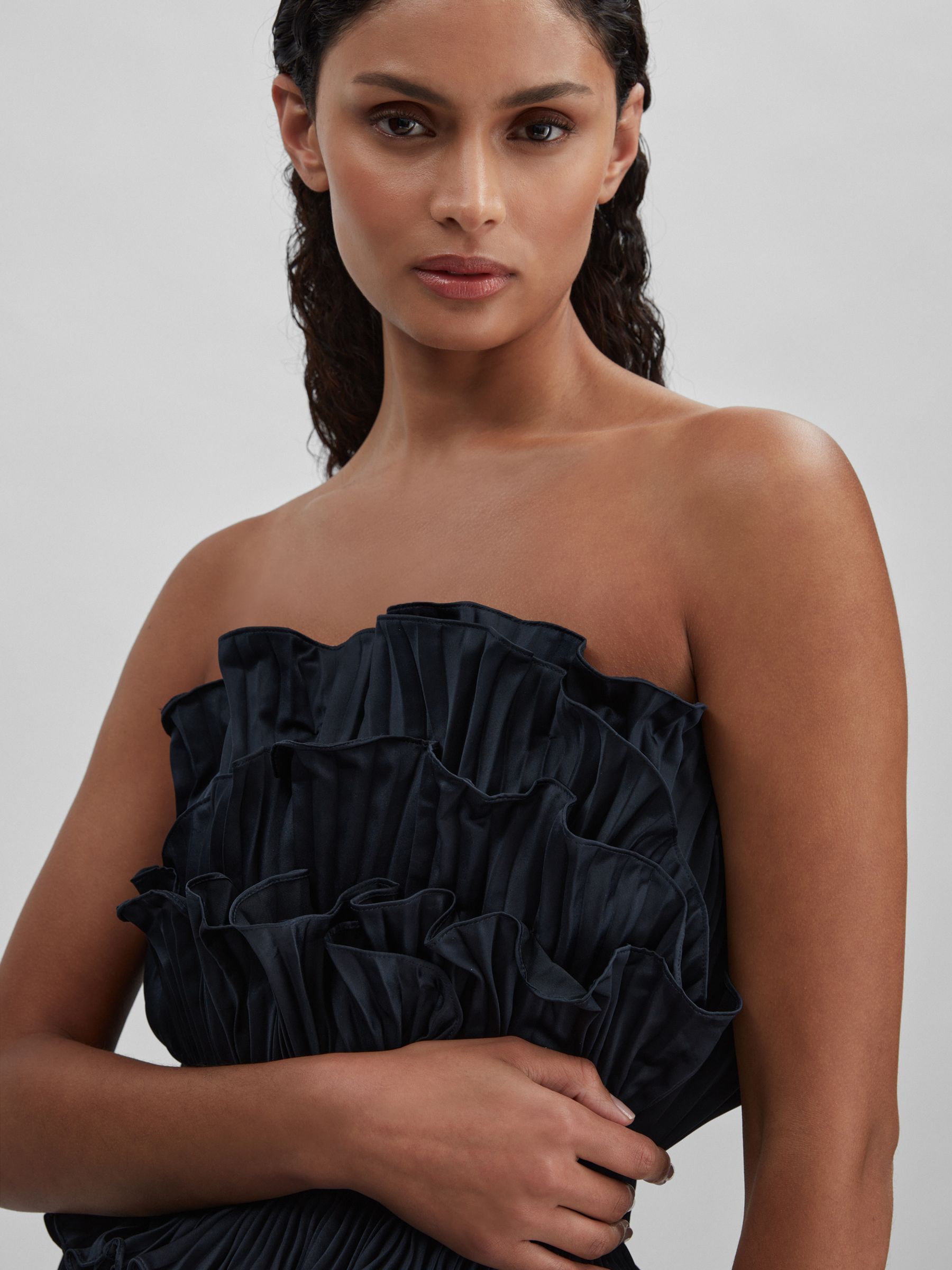 Amur Strapless Ruffle Mini Dress in Navy