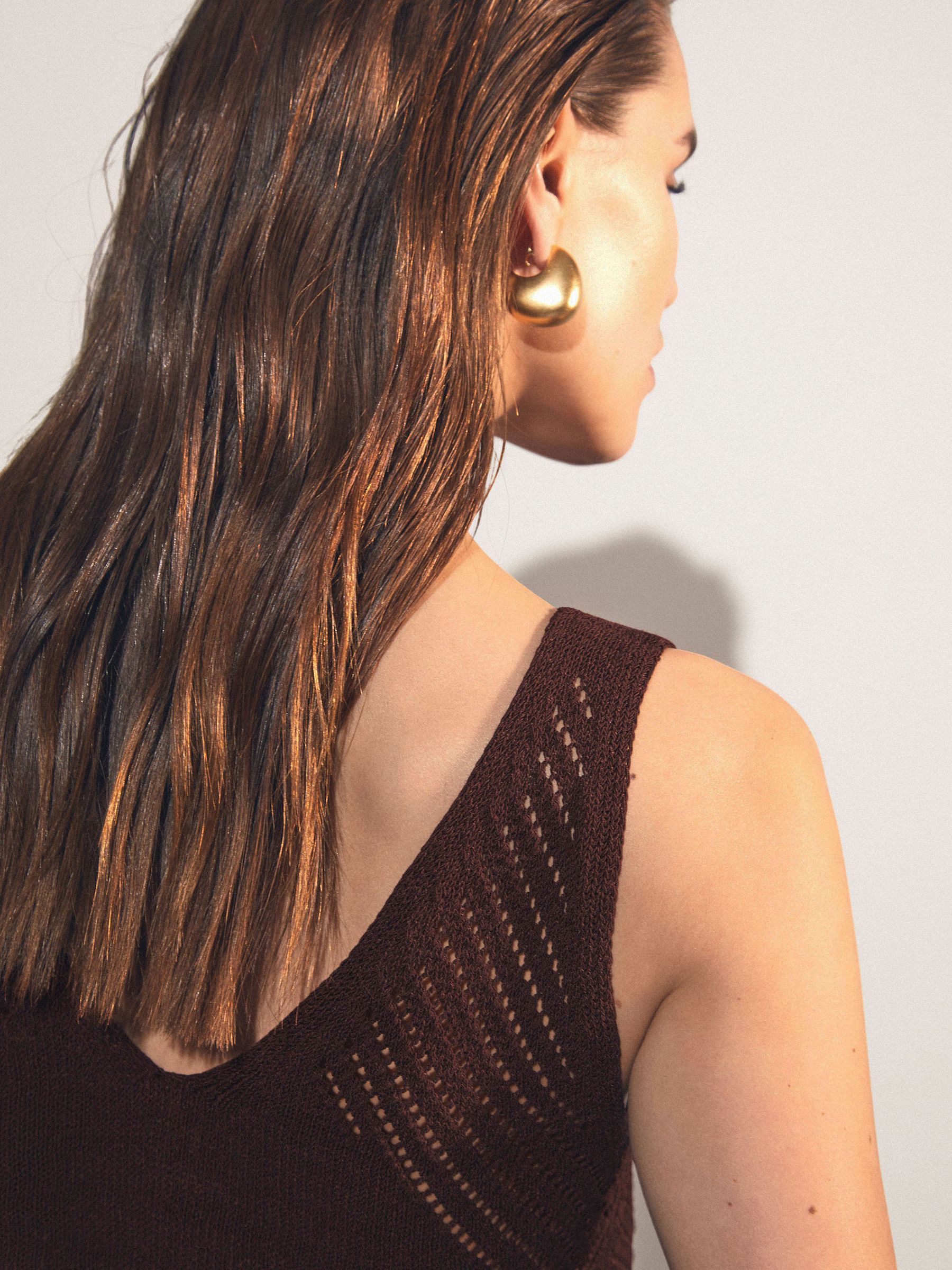 Cotton Blend Open Knit Vest in Chocolate Brown