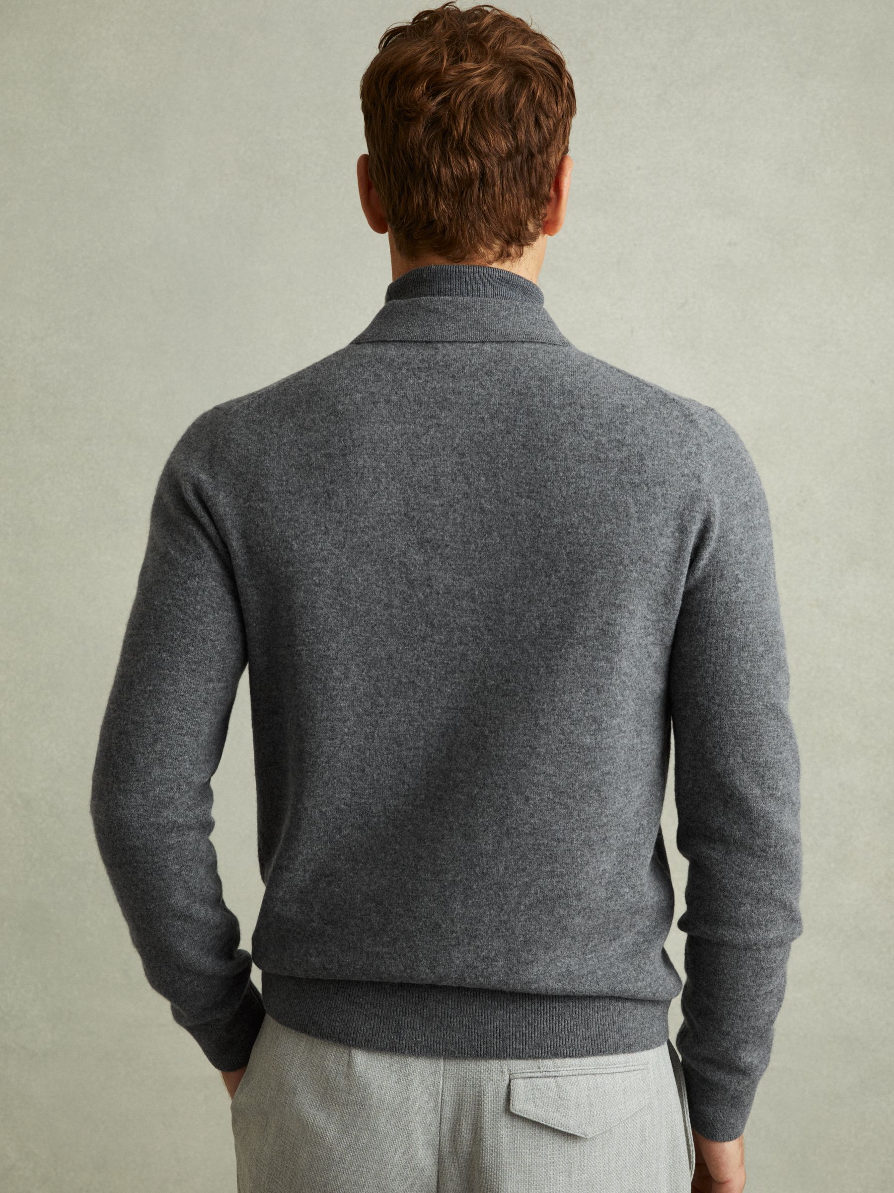 Merino Wool Button-Front Cardigan in Grey Melange