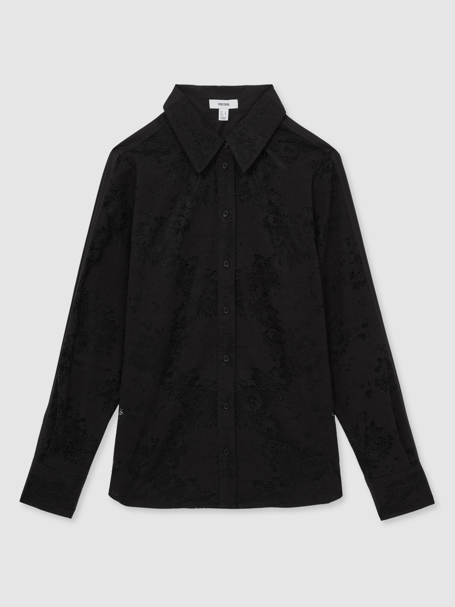 Lace-Front Shirt With Cotton in Black