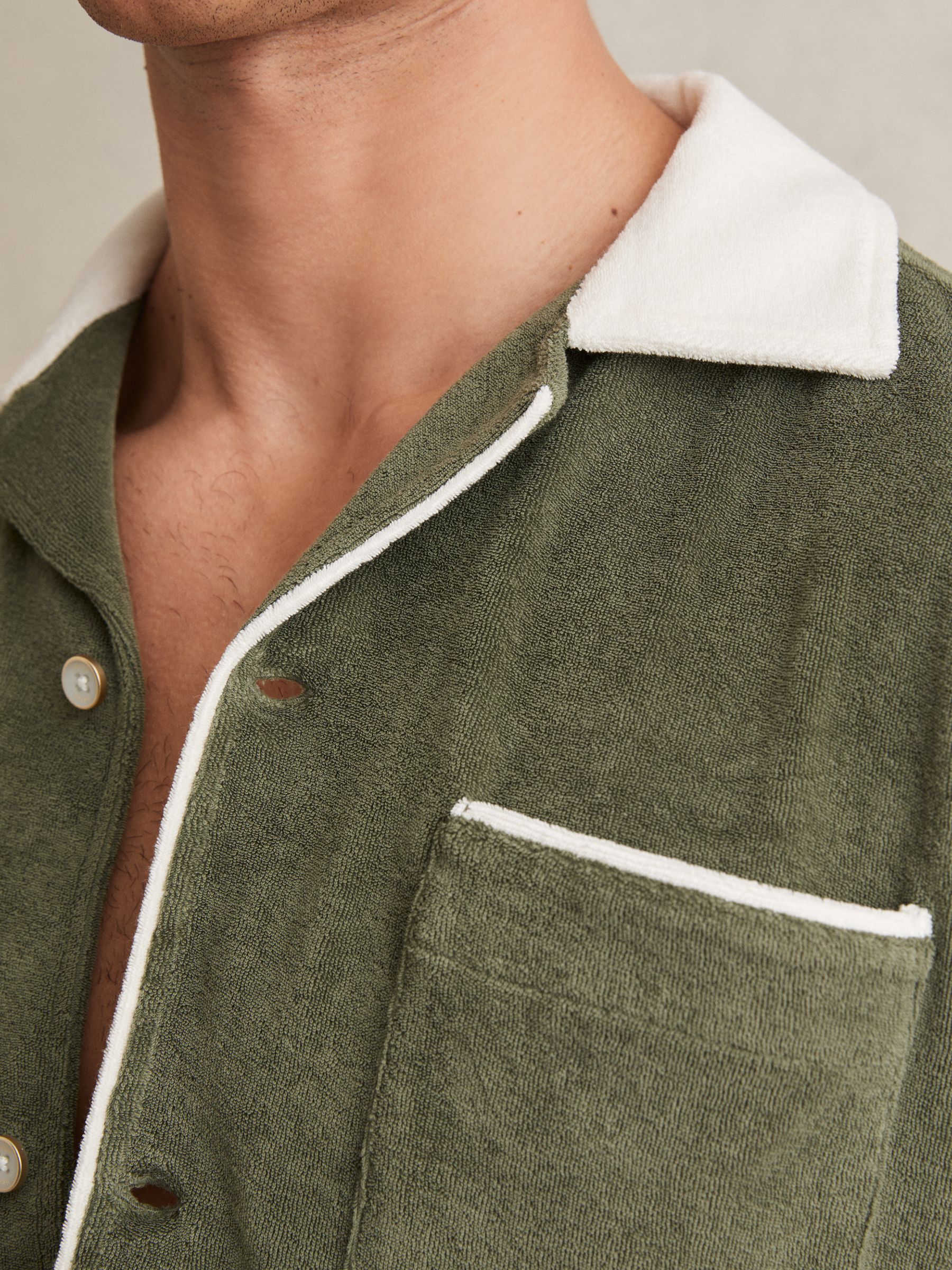 Towelling Contrast-Trim Shirt in Green/White
