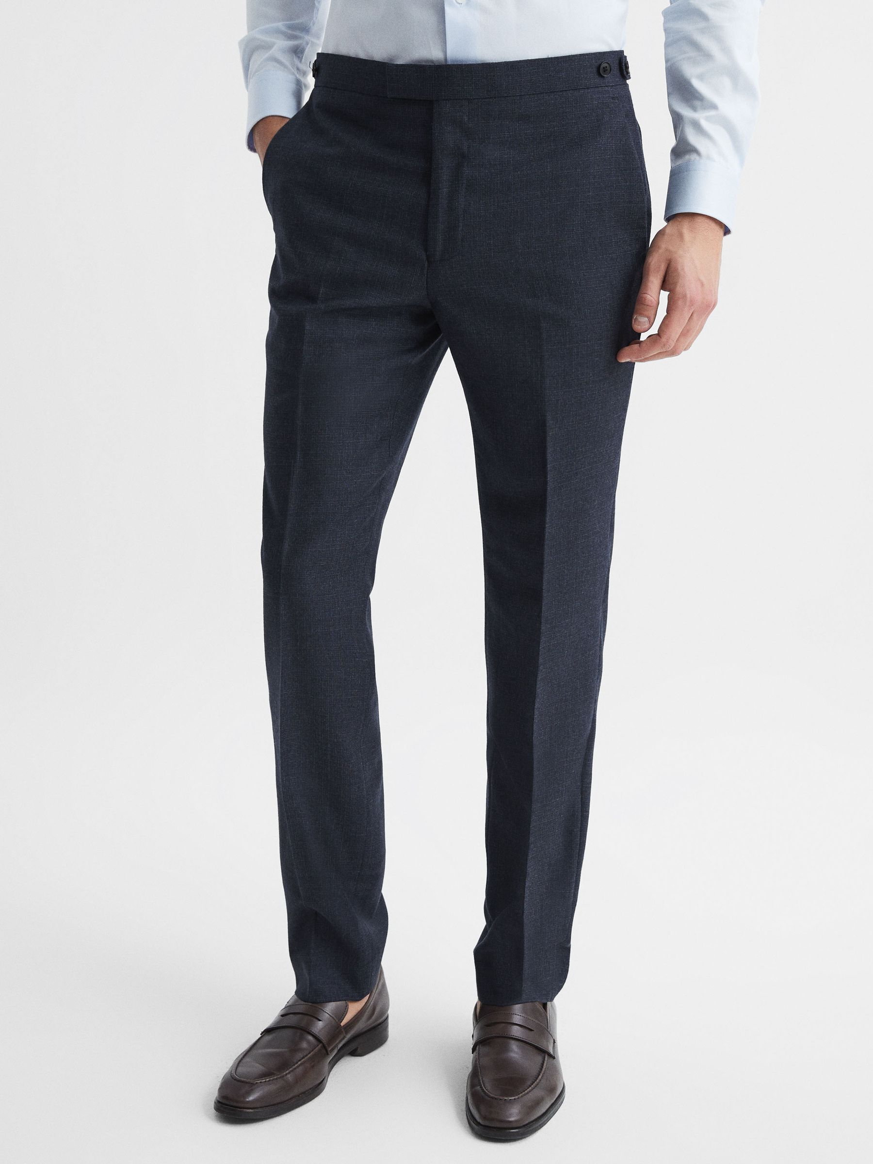 Textured Slim Fit Trousers in Navy