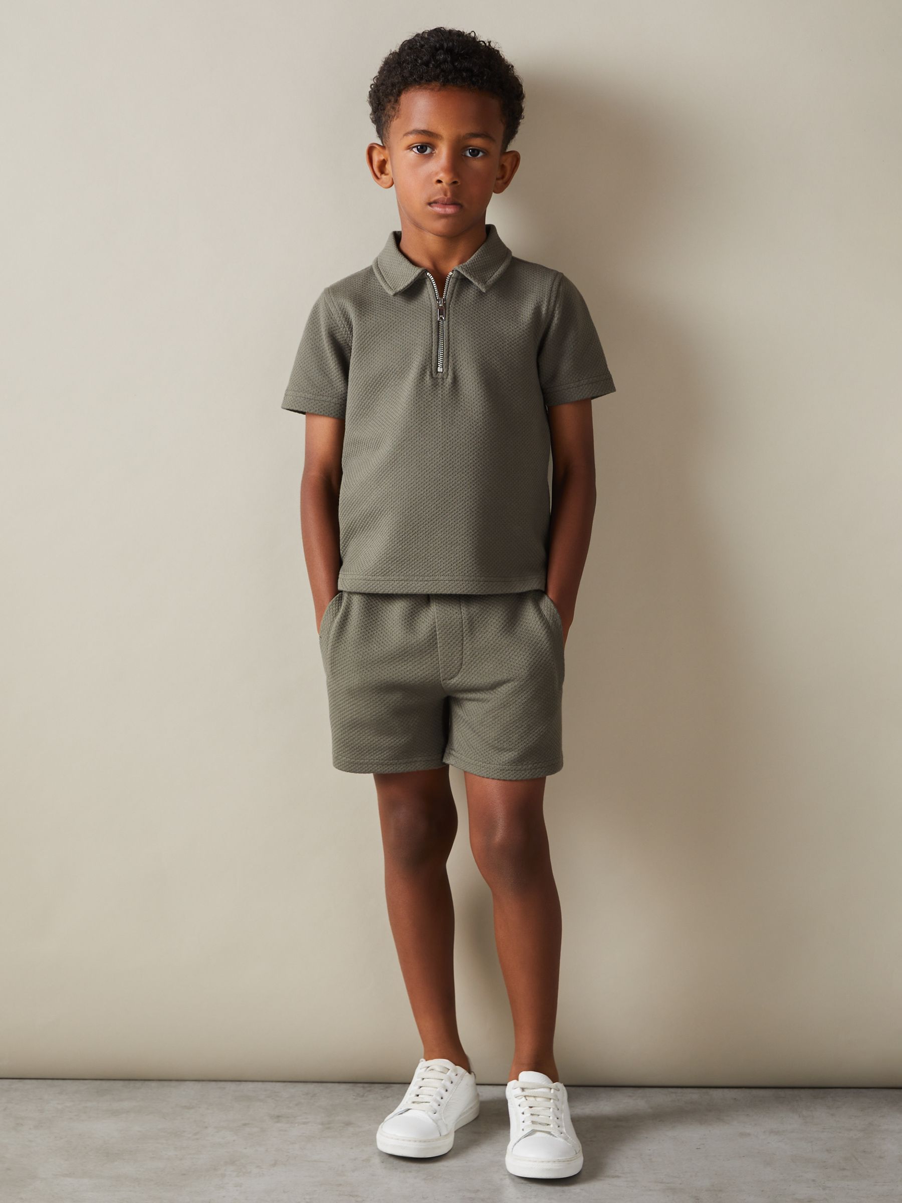 9-13 yrs Textured Drawstring Shorts in Green Smoke