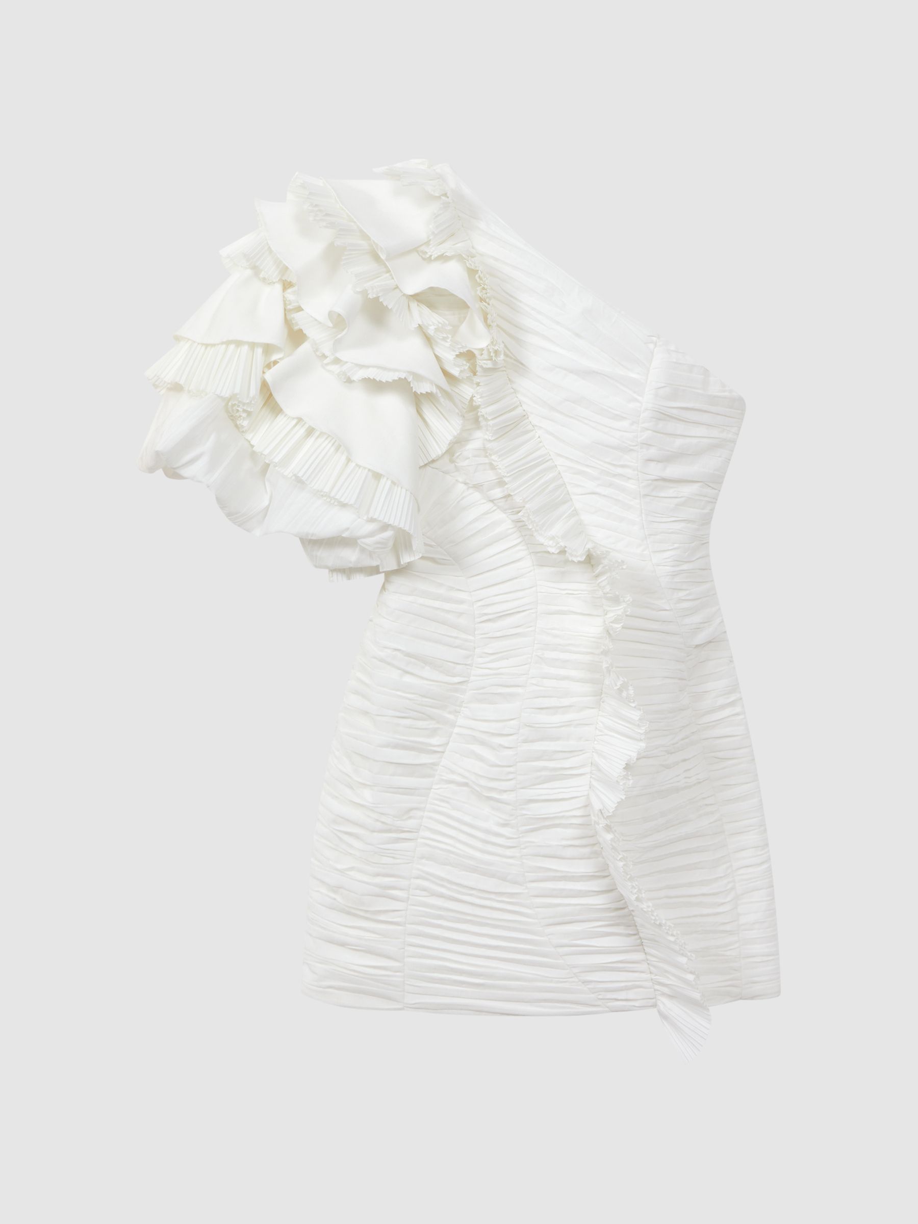 Acler One-Shoulder Ruffle Mini Dress in Ivory
