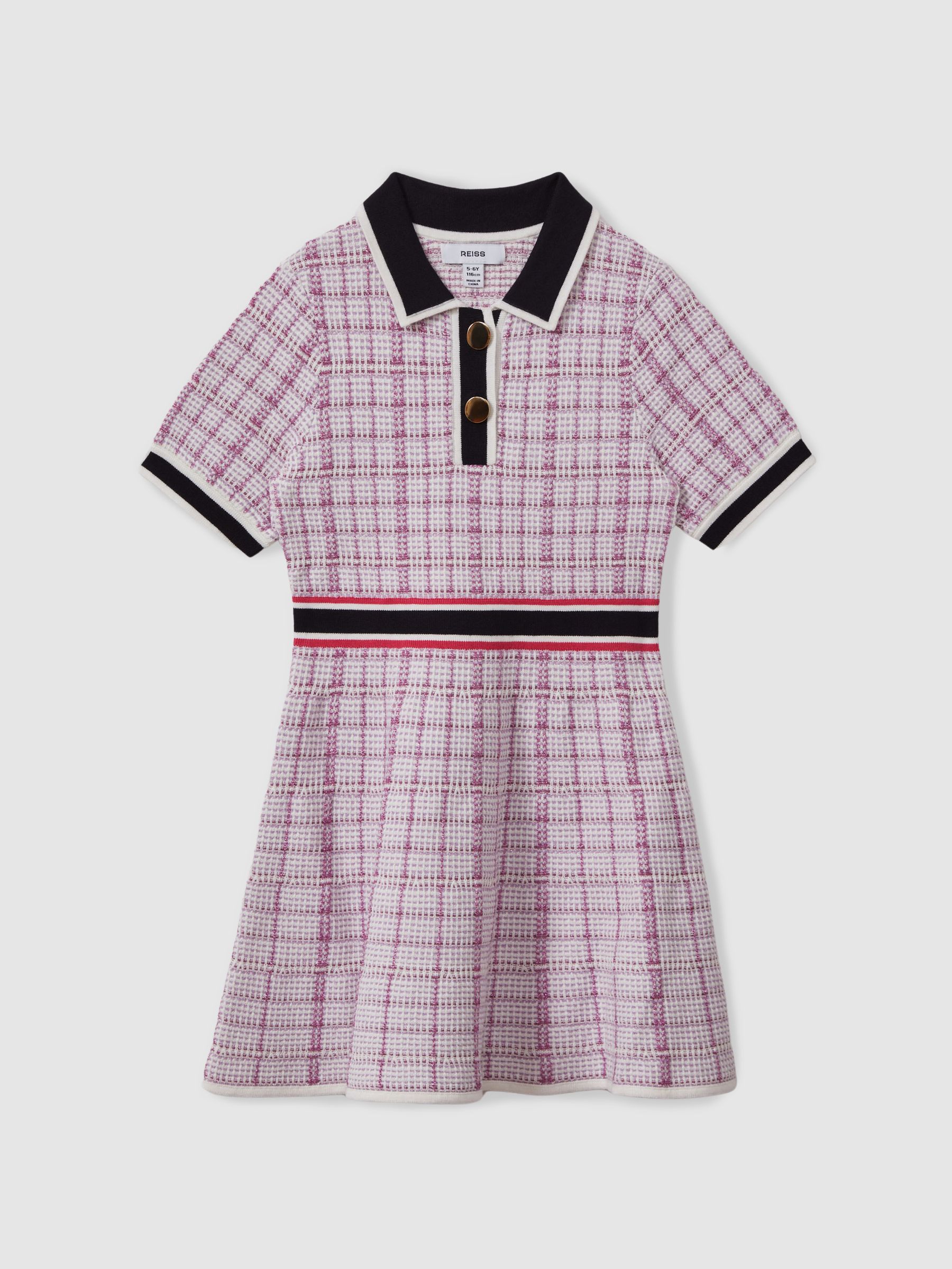 4-9 yrs Knitted Metallic Polo-Neck Dress in Pink