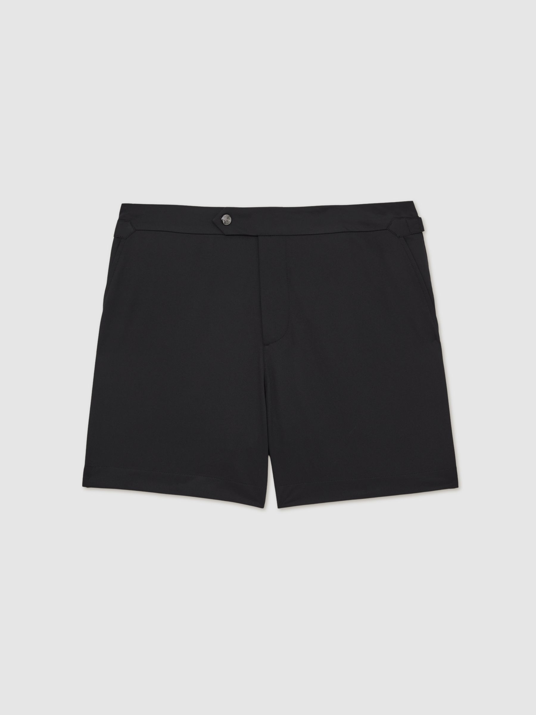 Side-Adjuster Swim Shorts in Black